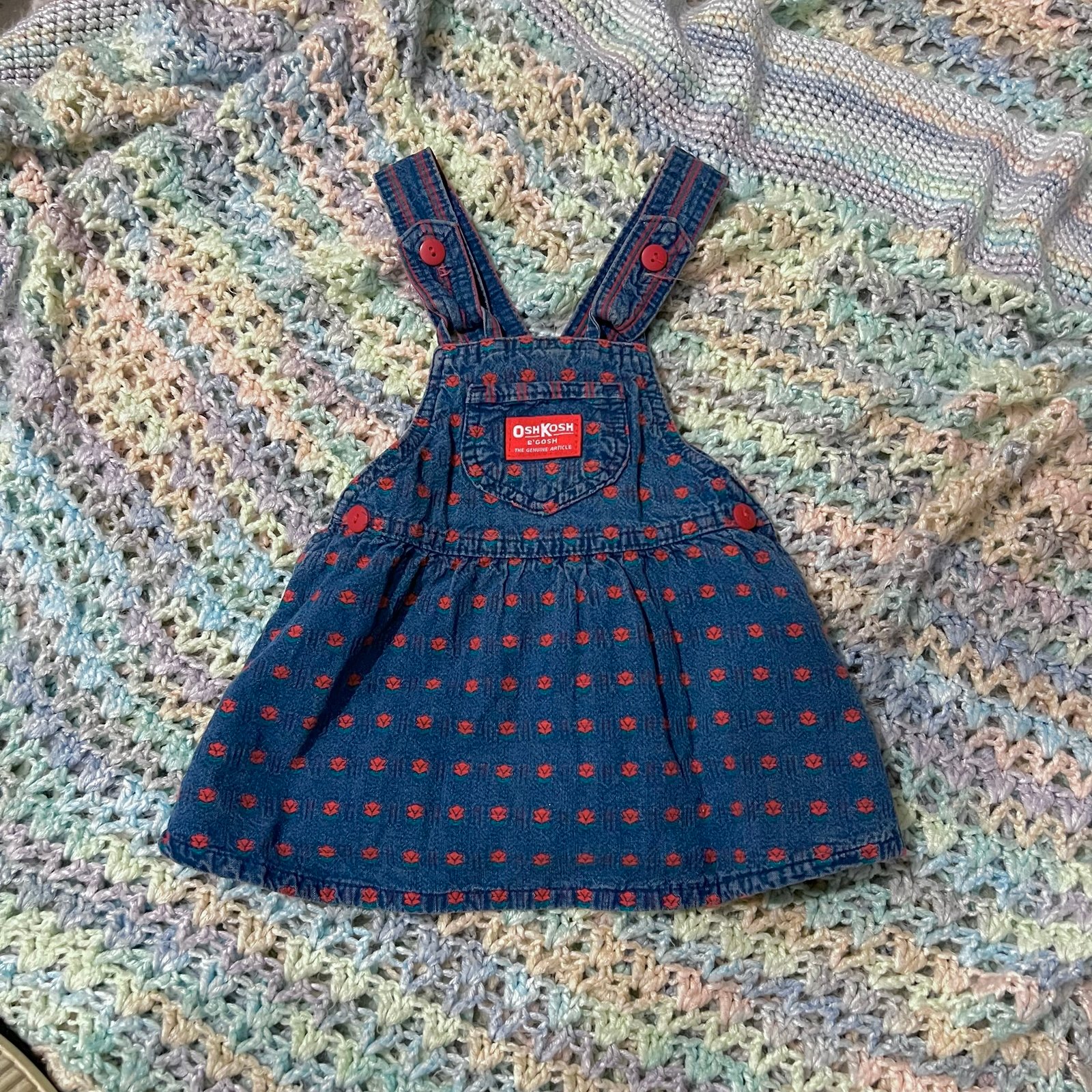VTG 80s/90s Retro Made in USA OshKosh denim floral print overall dress