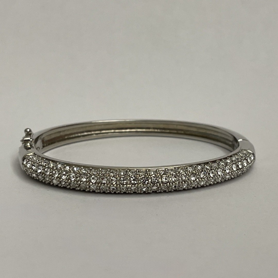 Silver-tone Silver Clear Rhinestones Pave Fashion Bangle Bracelet