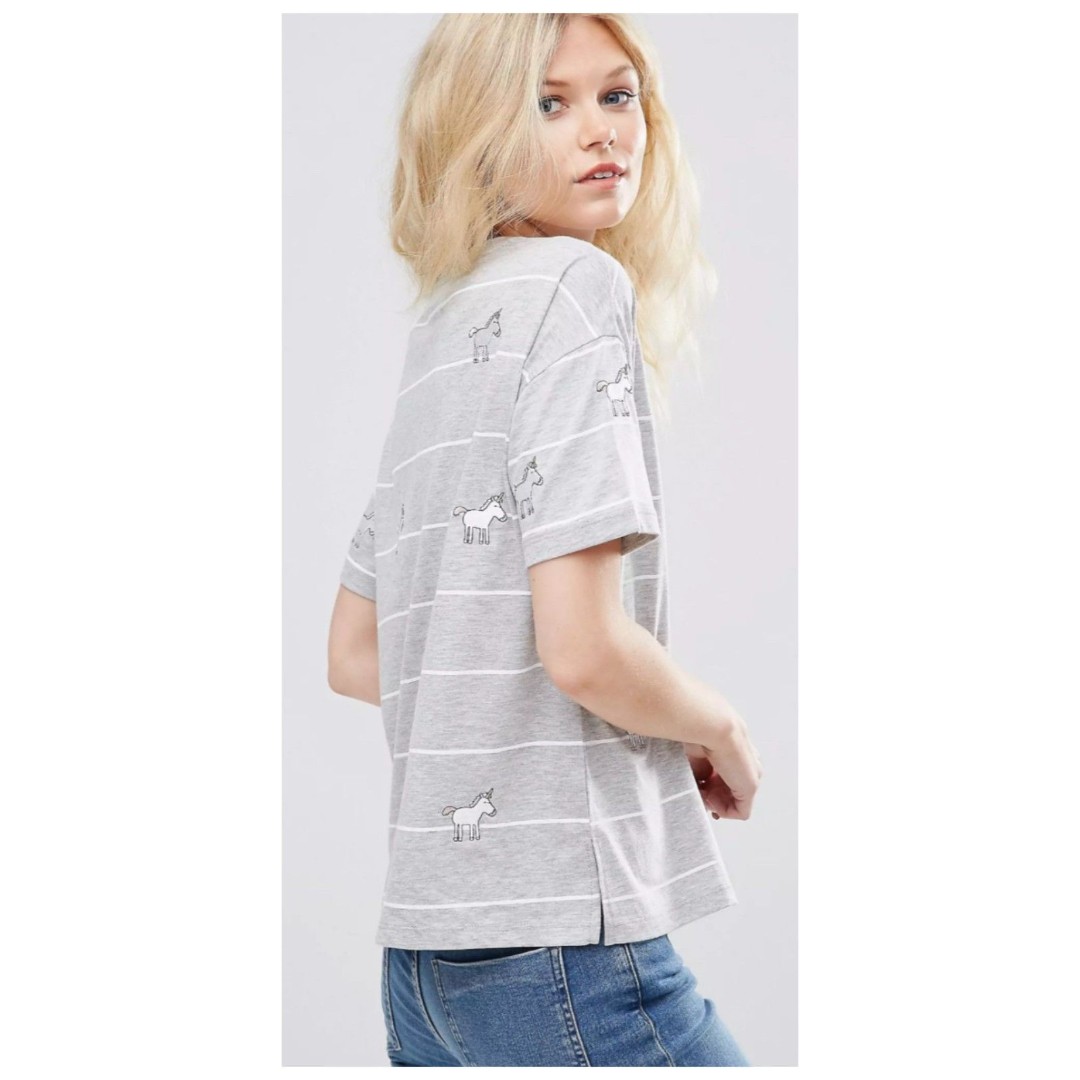 ASOS Unicorn Striped White Grey Short Sleeve Blouse