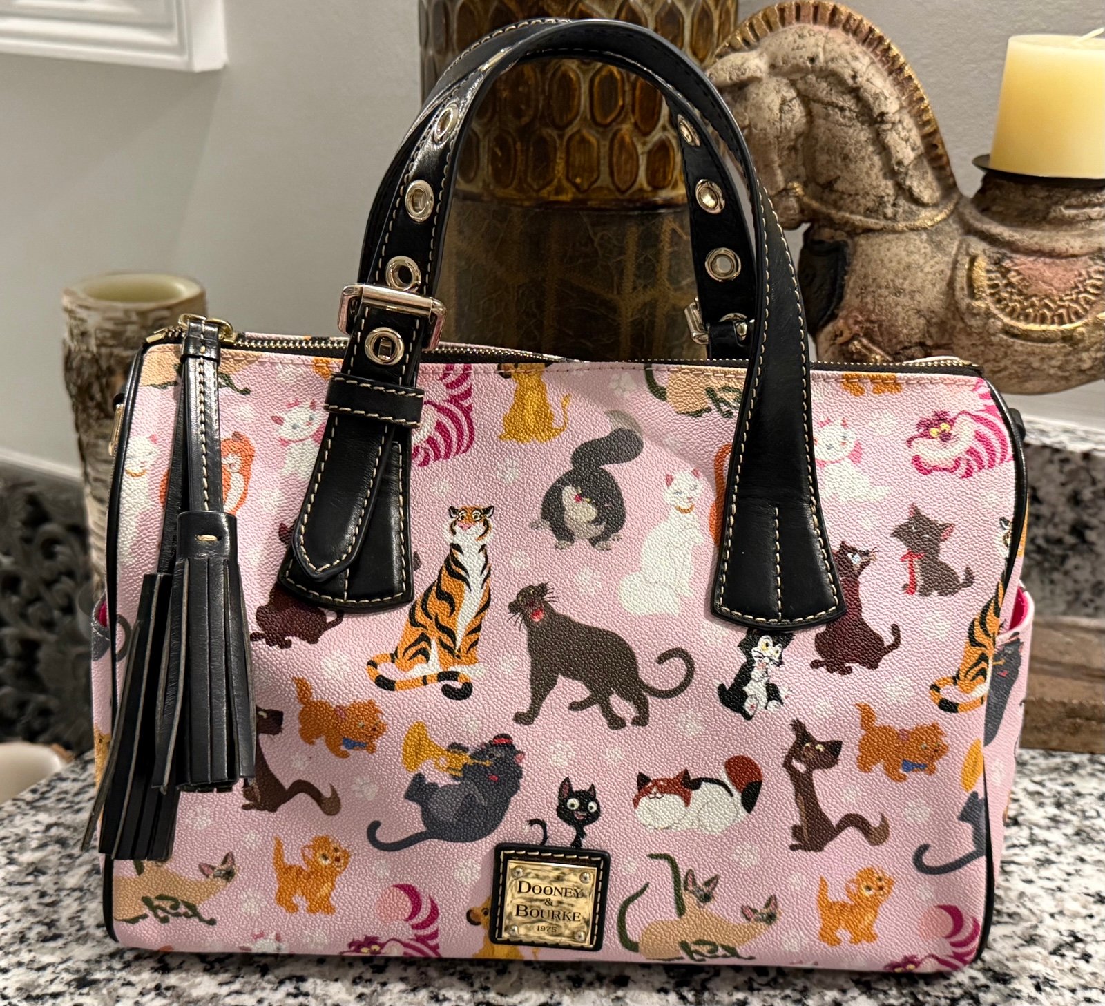 Disney Parks Dooney & Bourke 2019 Pale Pink CATS Barrel Satchel Bag Purse Tote