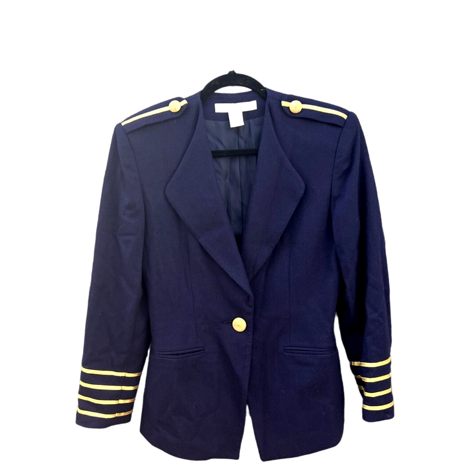 The Limited | Women's Vintage 90s Navy Military Officer Wool Blazer Size XS