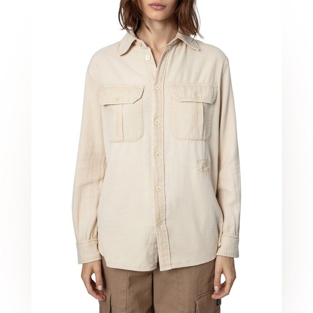 ZADIG & VOLTAIRE | Twill Blouse In Neutral NWT Size Large