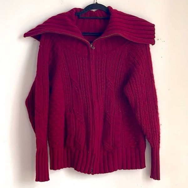 Sutton Studio angora wool blend full zip cable knit turtleneck sweater sz L