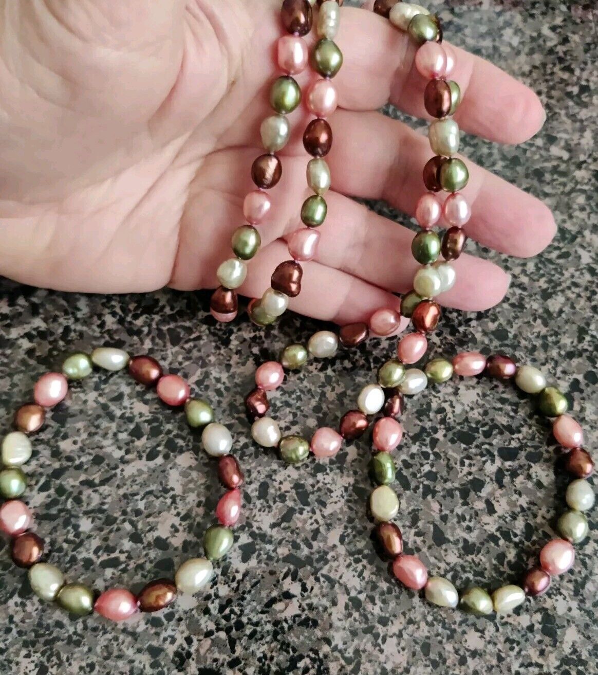 HONORA 925 SILVER MULTI PEARL BEAD 36 SINGLE STRAND NECKLACE + 2 Bracelets Set