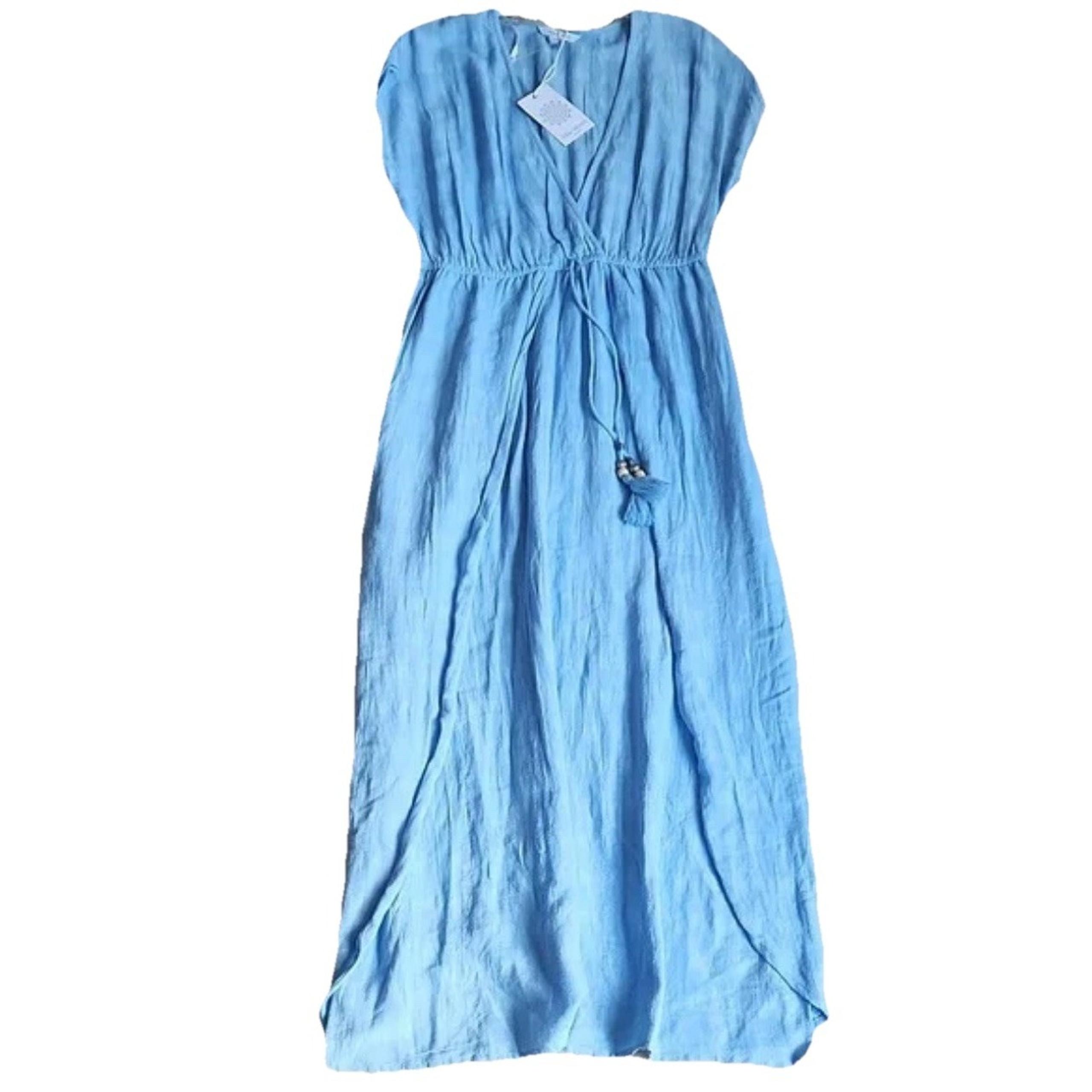 Blue Island Cover Up Beach Swim Tasseled Dress Long Chambray Blu Small Side Slit