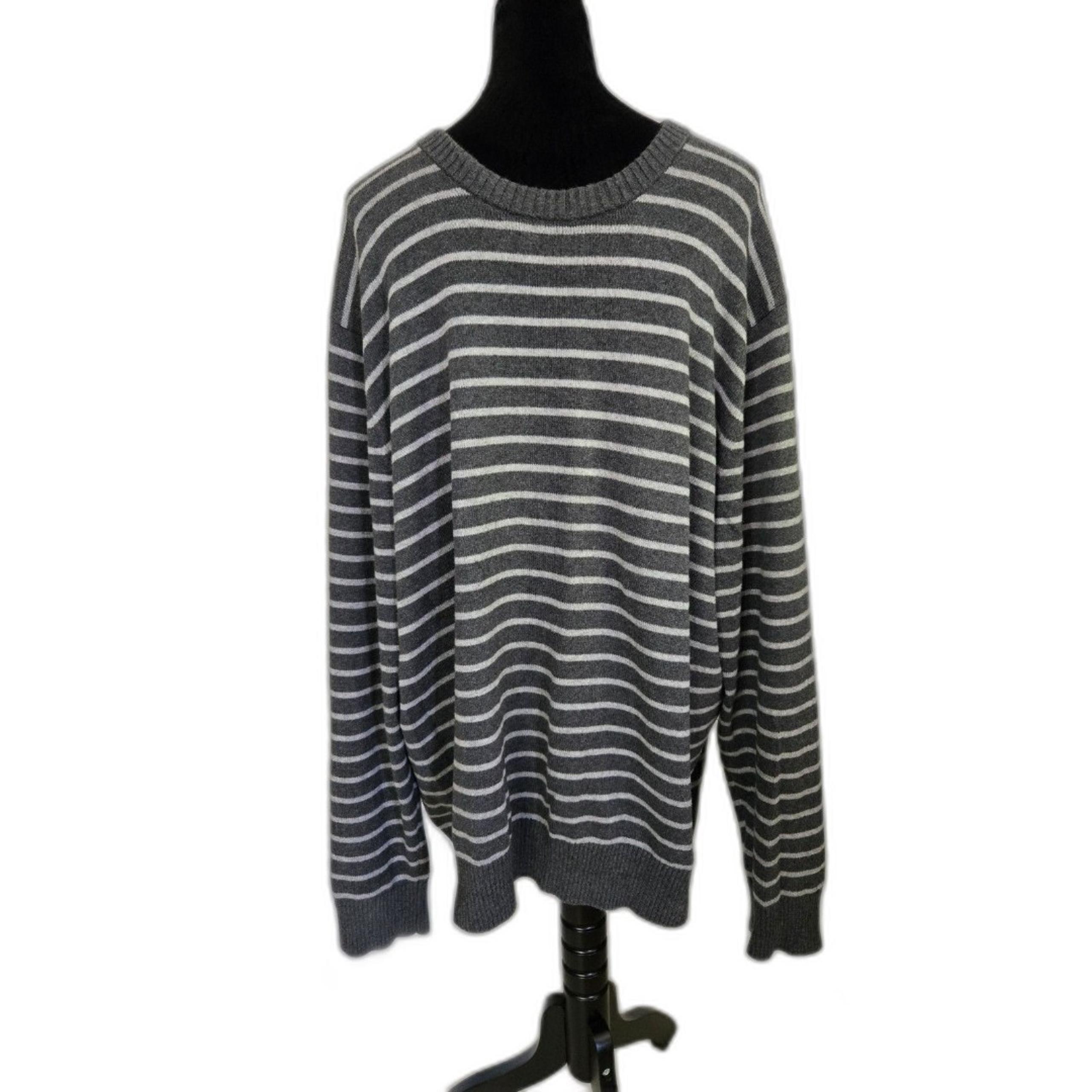 Duluth Trading Co Men's Crew Neck Sweater in gray and white stripes Sz 2XL