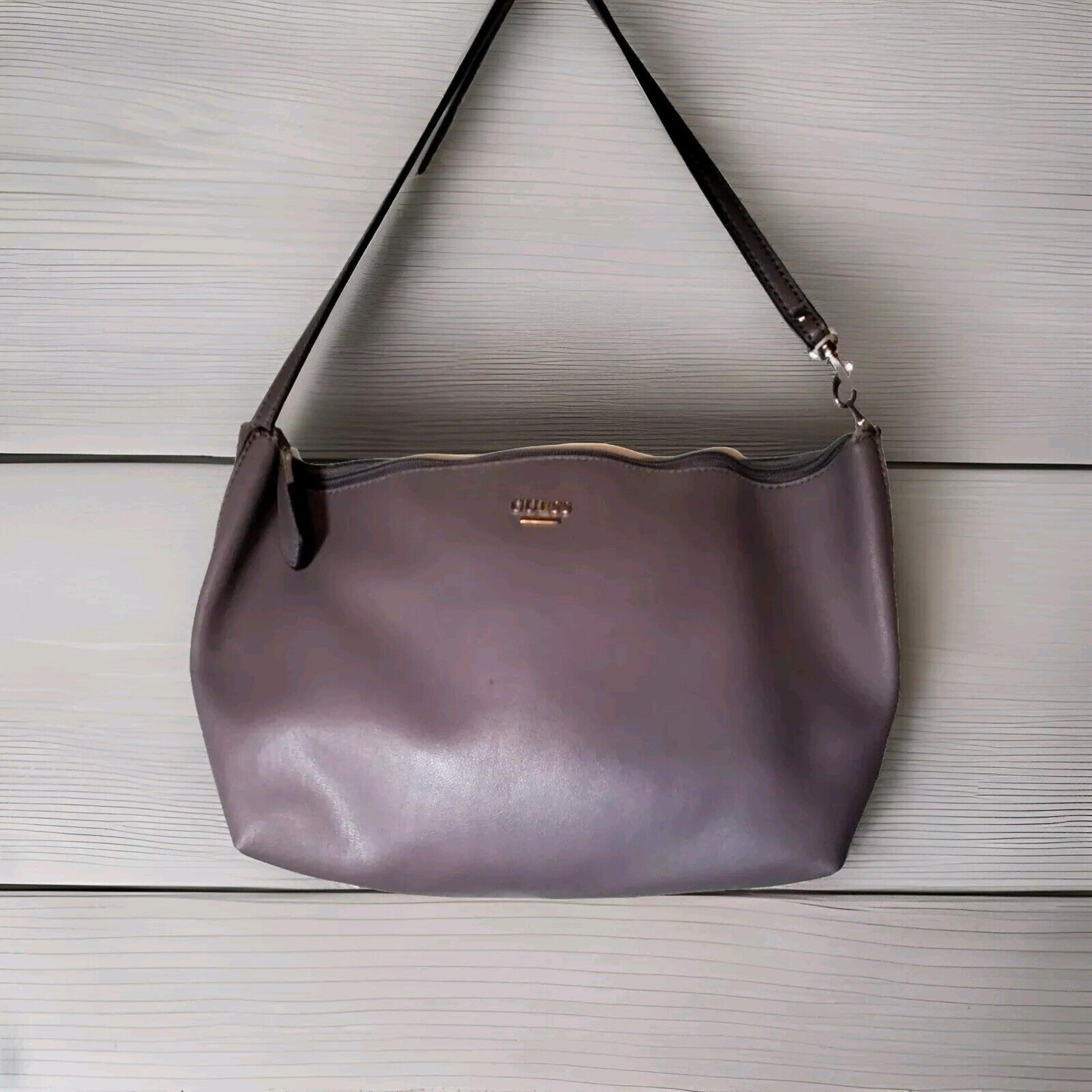 Dark Purple Logo Faux Leather Handbag Simple Vintage Vegan Medium Purse - GUESS