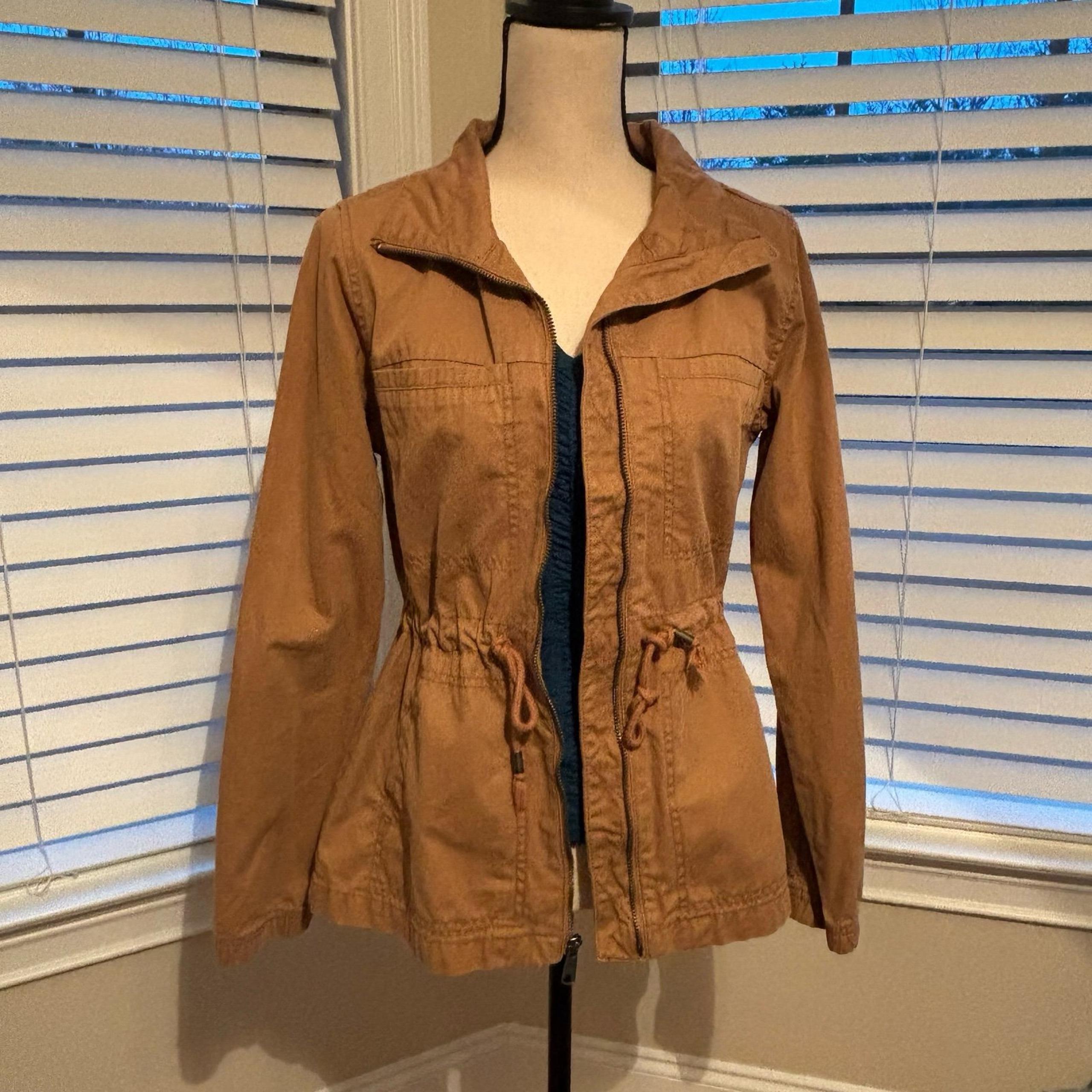 Women’s Caramel Linen - Blend Utility Zip Jacket Size Small