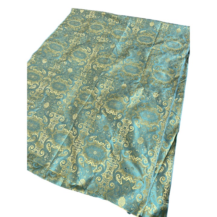 Elegant French Turquoise & Gold Damask Fabric Intricate Pattern Large Piece Idea