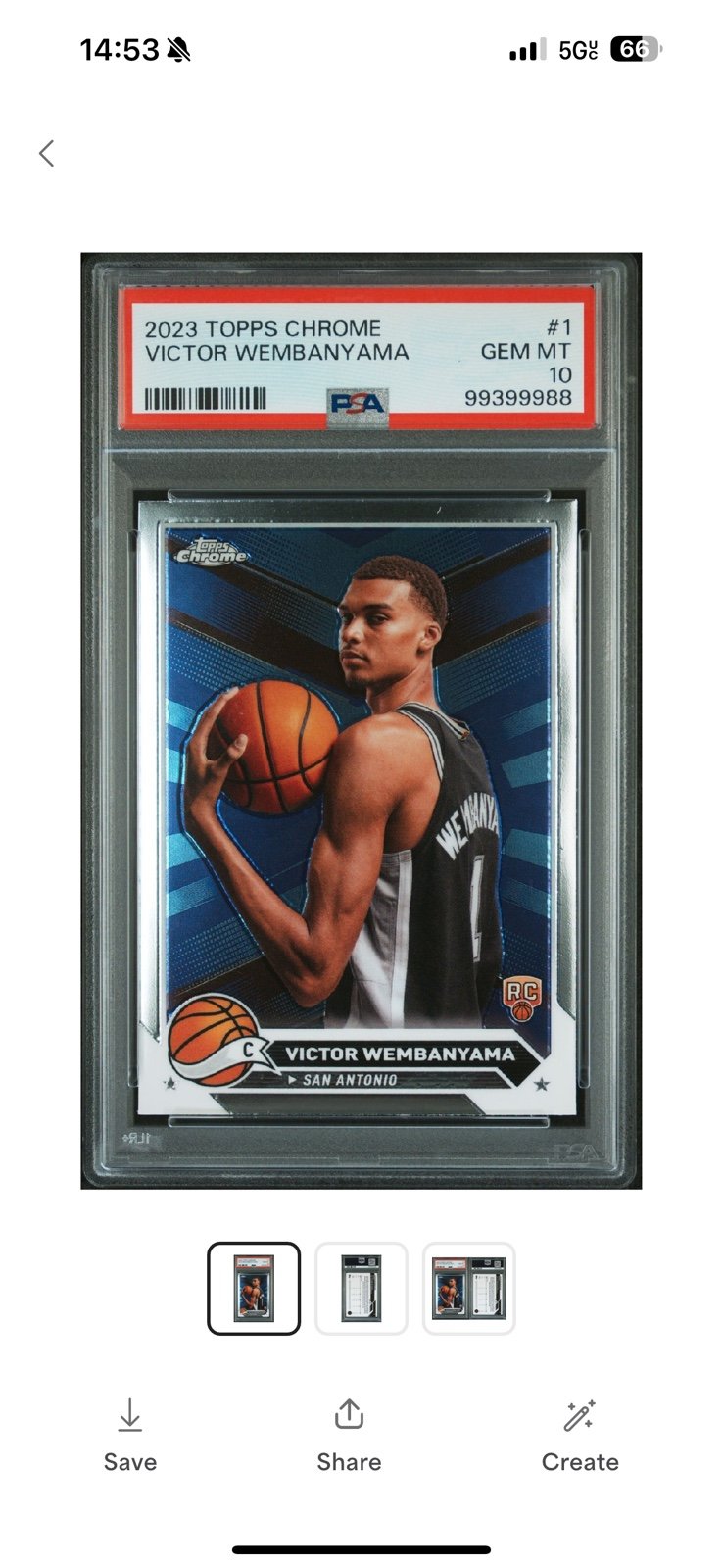 2023-24 TOPPS CHROME VICTOR WEMBANYAMA RC ROOKIE BASE PSA 10 SPURS