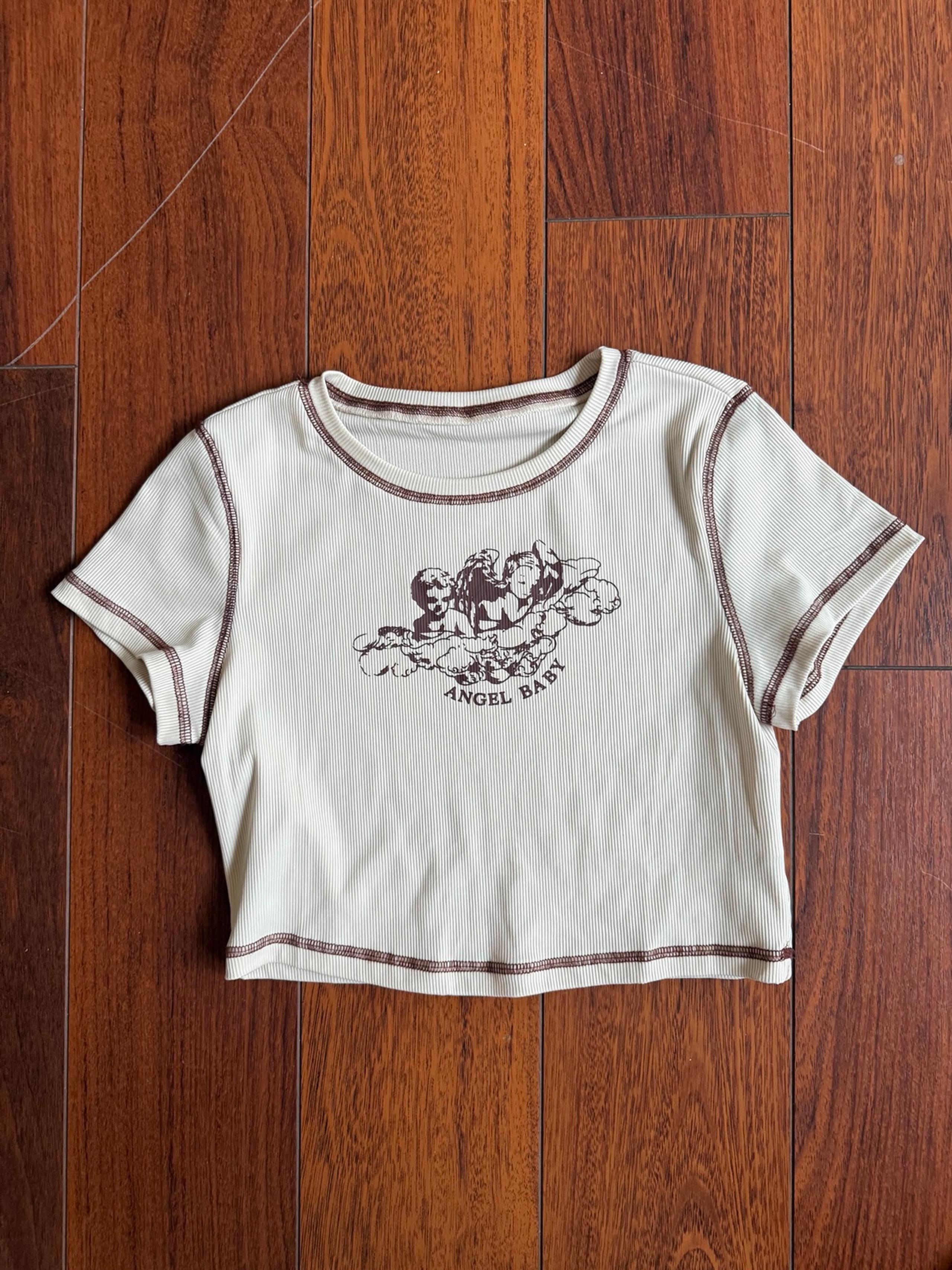 White and Brown Cropped Baby Tee