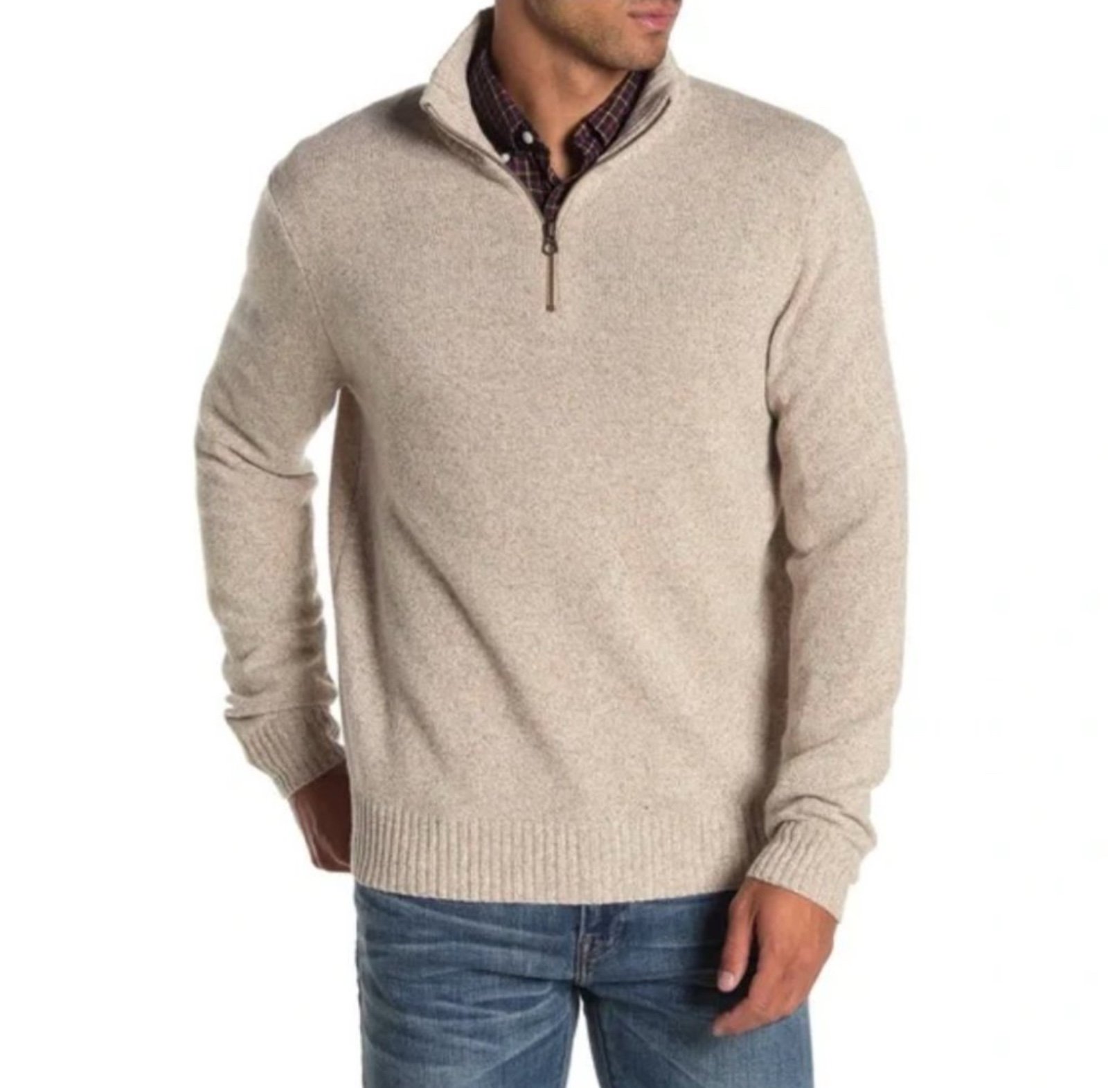 J.Crew Tan Lambs Wool Quarter Zip Sweater | Small