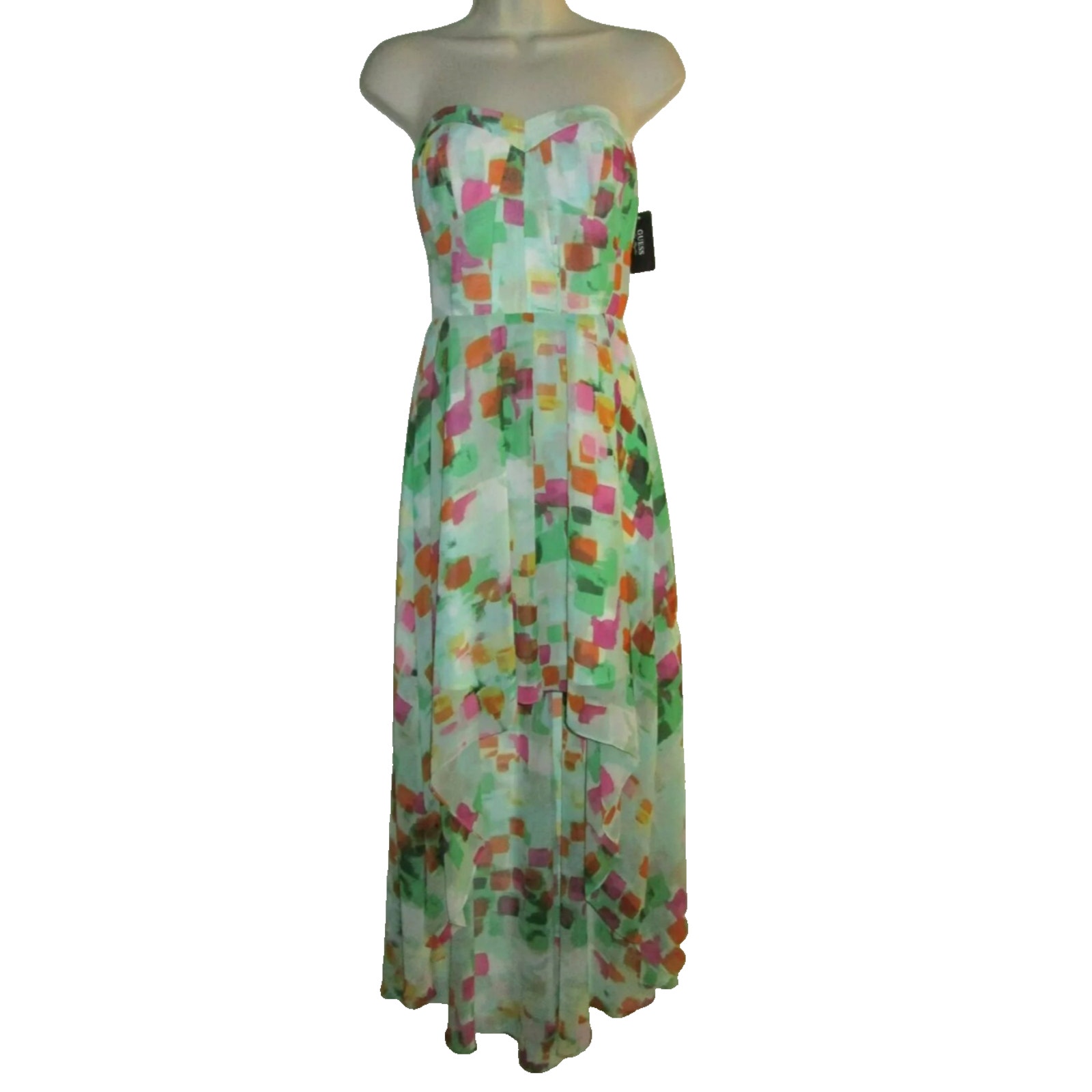 GUESS Y2K Fairy Dress Size 6 High Low Hem Chiffon overlay Event Party Rainbow