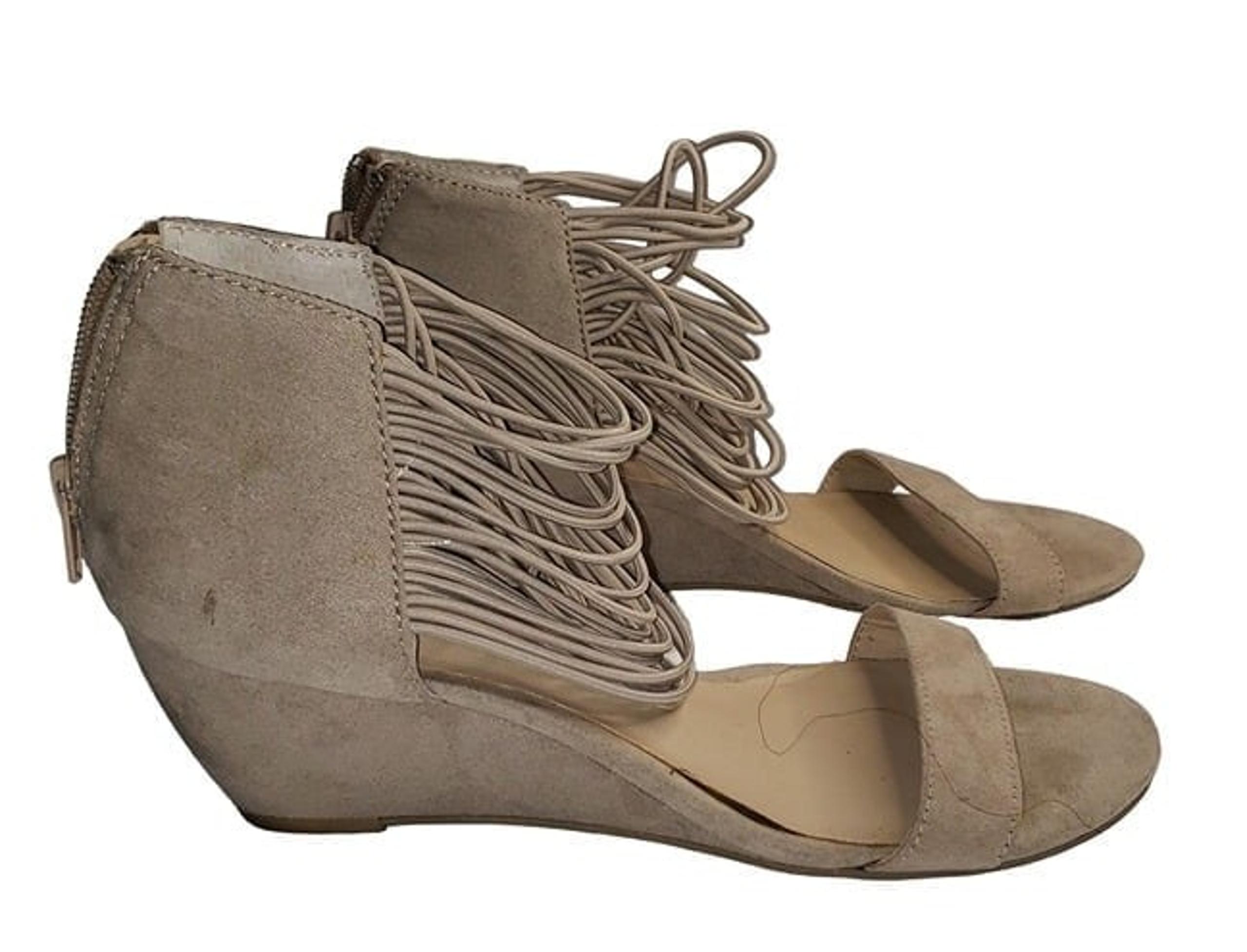 A.N.A. Women's Size 8.5 Taupe Suede Wedge Espadrilles Strappy Sandals  Zipper