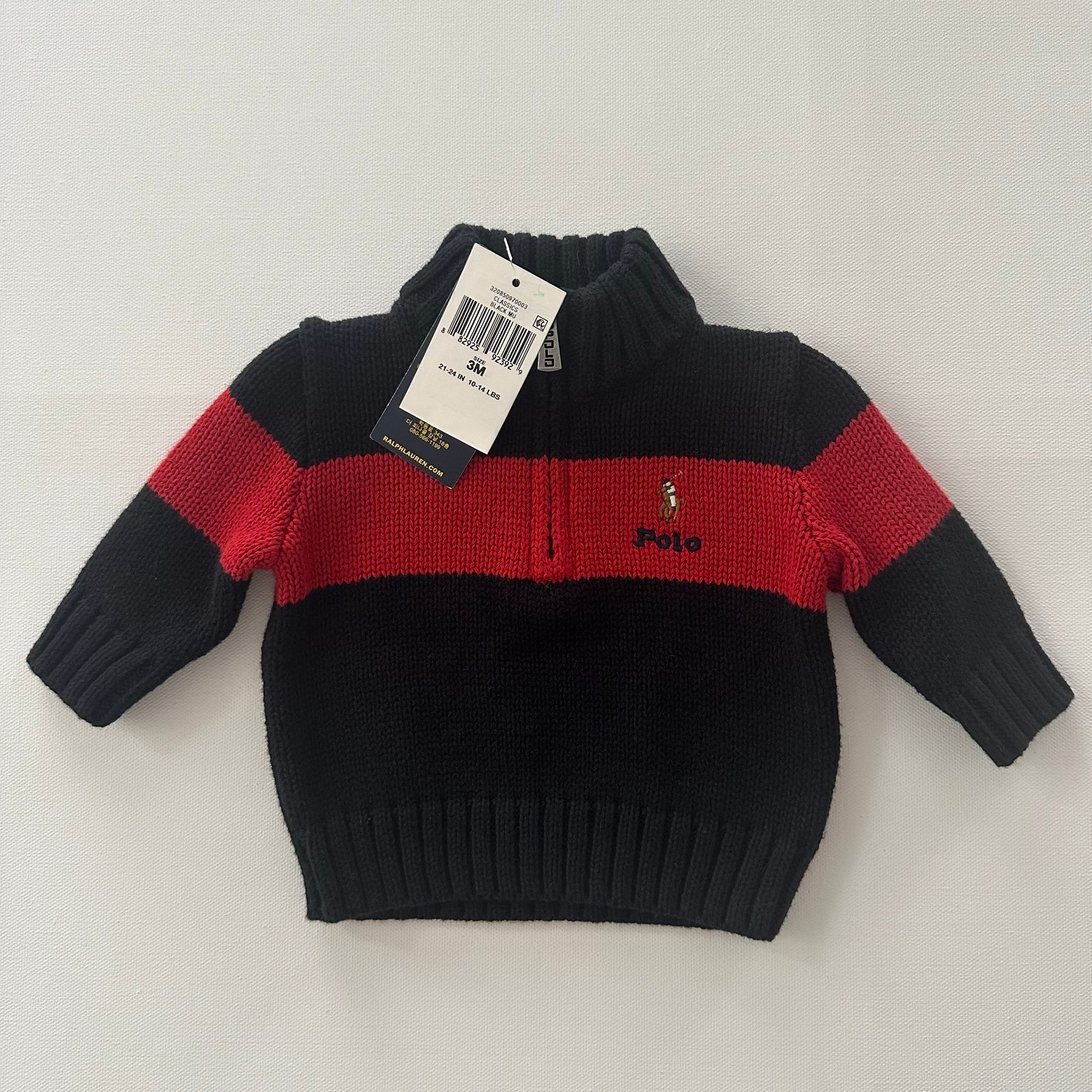 Ralph Lauren 3 Months Baby Boy Sweater Pullover Black Red NWT