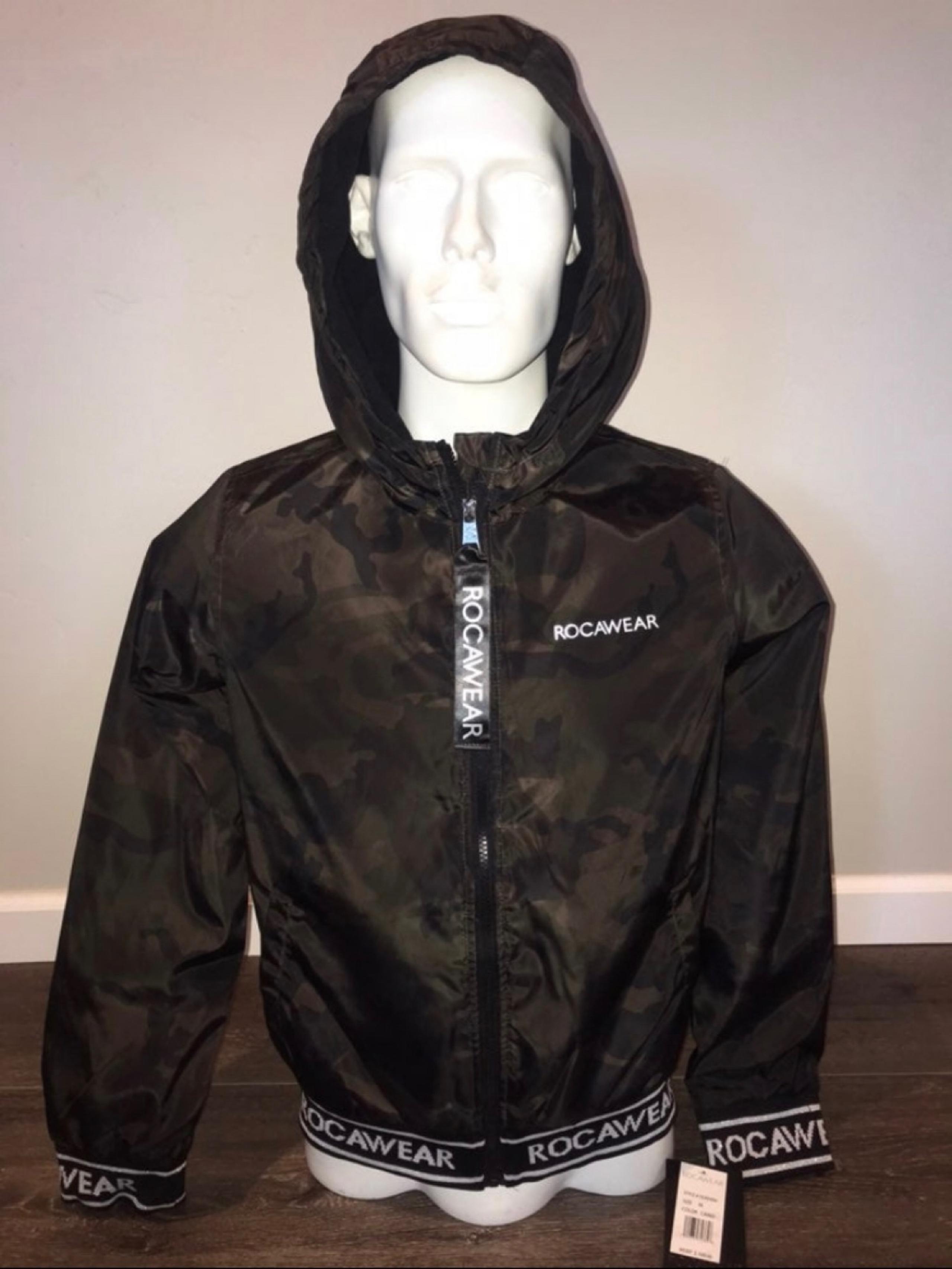 Rocawear camouflage (green black brown) camo hooded jacket unique rare men’s med