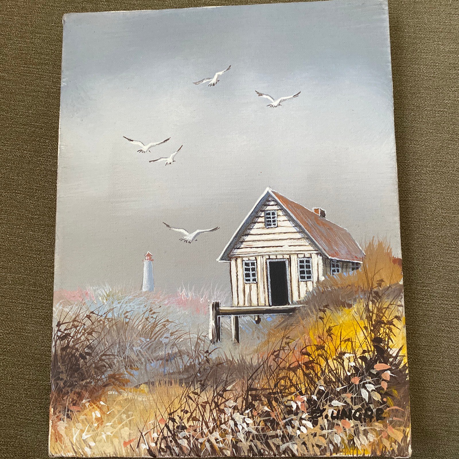 Original Signed Seascape Painting On Canvas Unframed 9”x12”