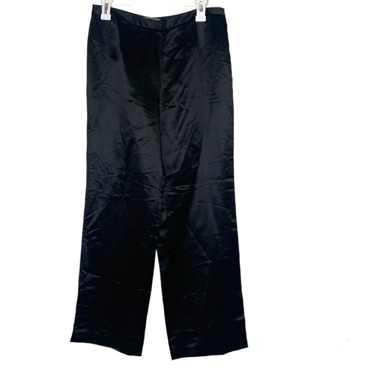 NWT Kate Hill black satin high rise wide leg dress pants Sz 10P