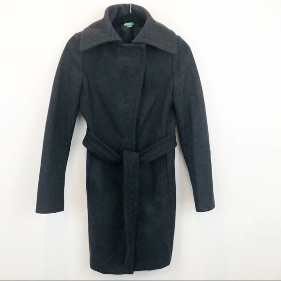 United Colors Of Benetton Black Belted Wool Coat