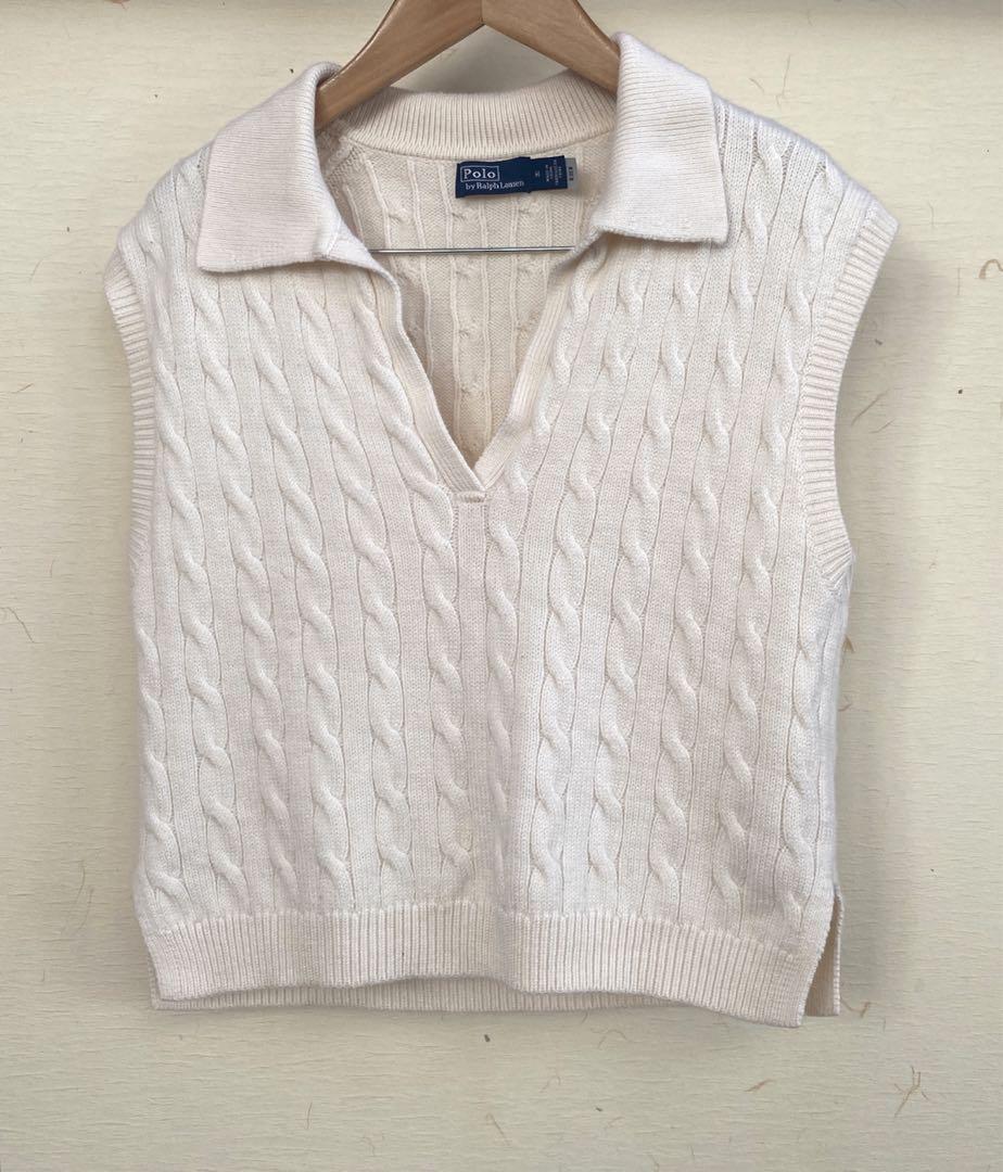 Polo Ralph Lauren Collared Short Cable Knit Vest with Cashmere Blend