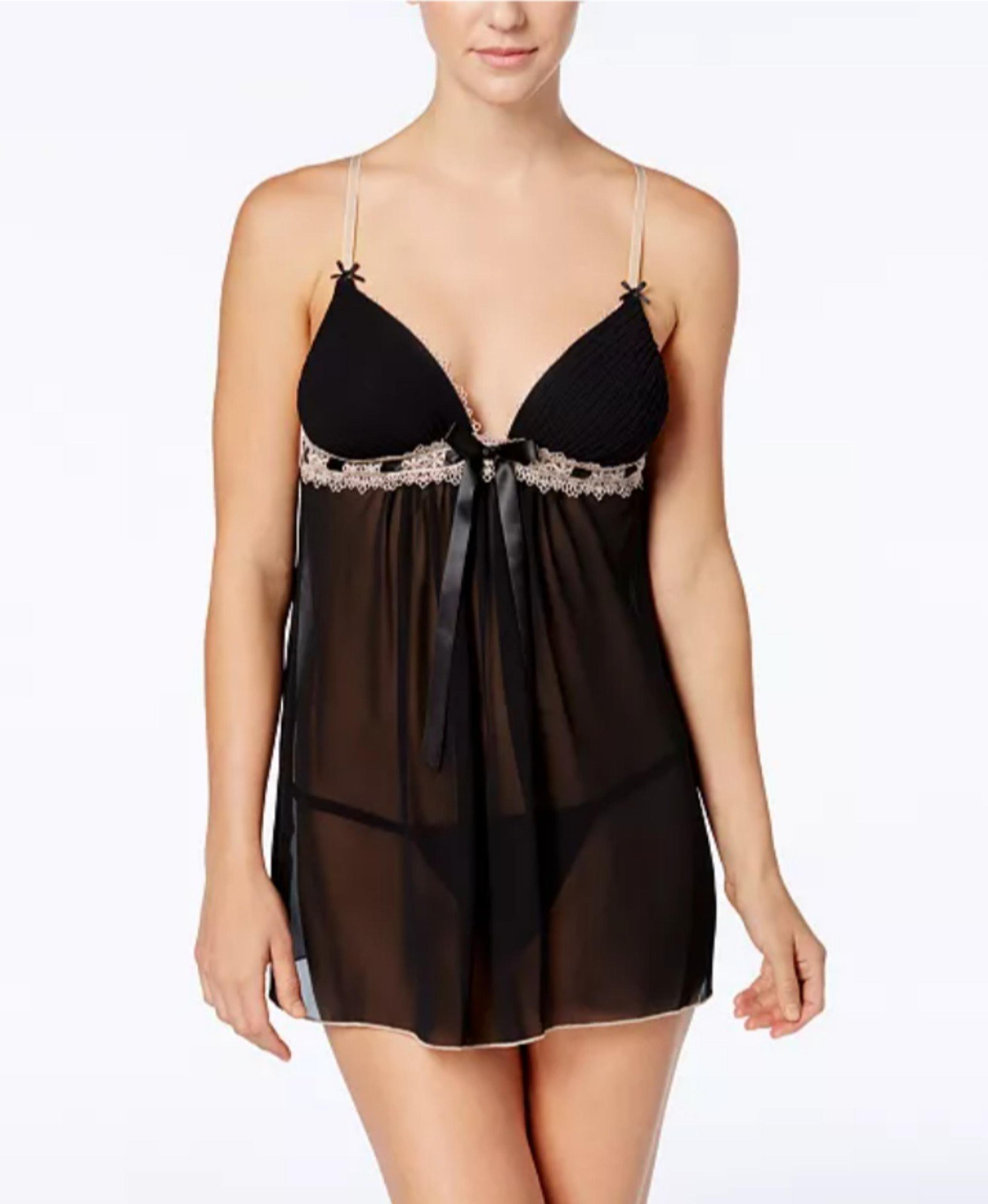 Linea Donatella Pleated Babydoll Chemise Black Women's Size XL