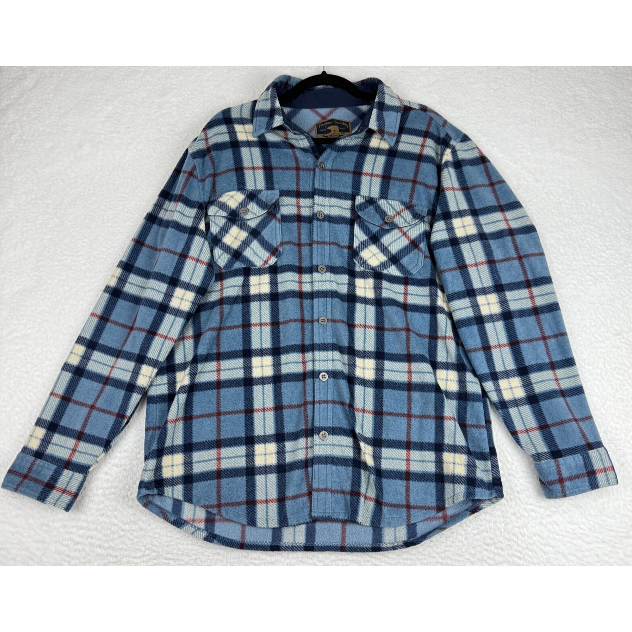 Freedom Foundry Fleece Shirt Mens Large Blue Plaid Button-Up Long Sleeve