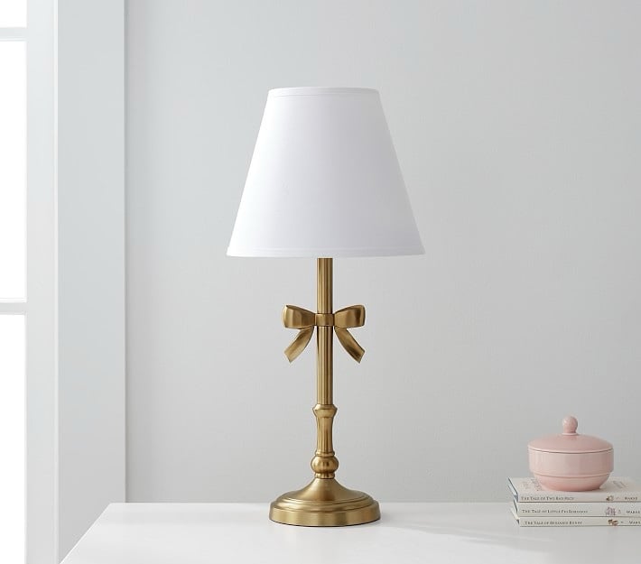 Pottery Barn Brushed Gold Bow Lamp with White Shade