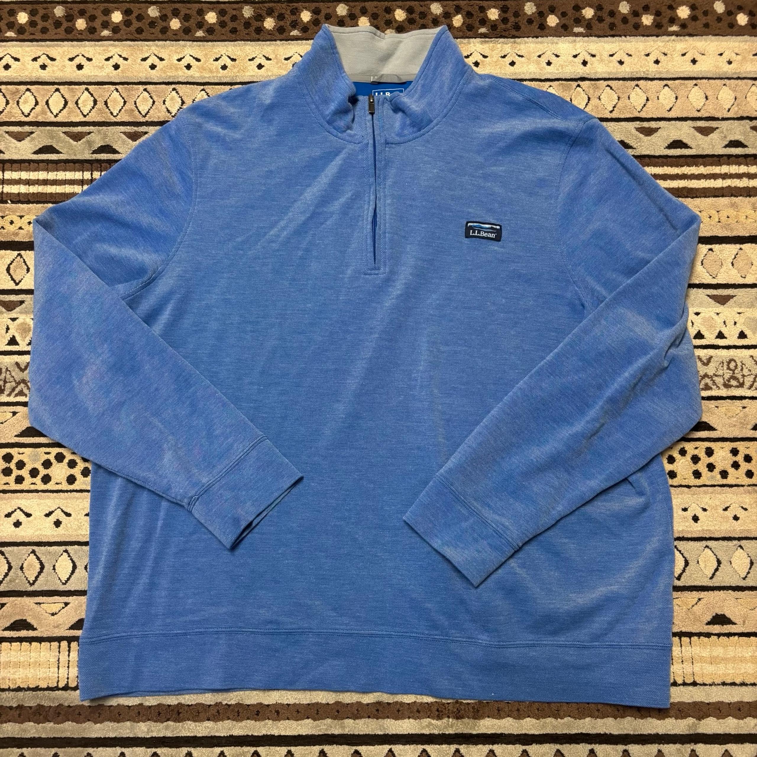 LL Bean Sweater Mens Traditional Fit 1/4 Zip Blue Cotton Pullover 3XL Outdoor