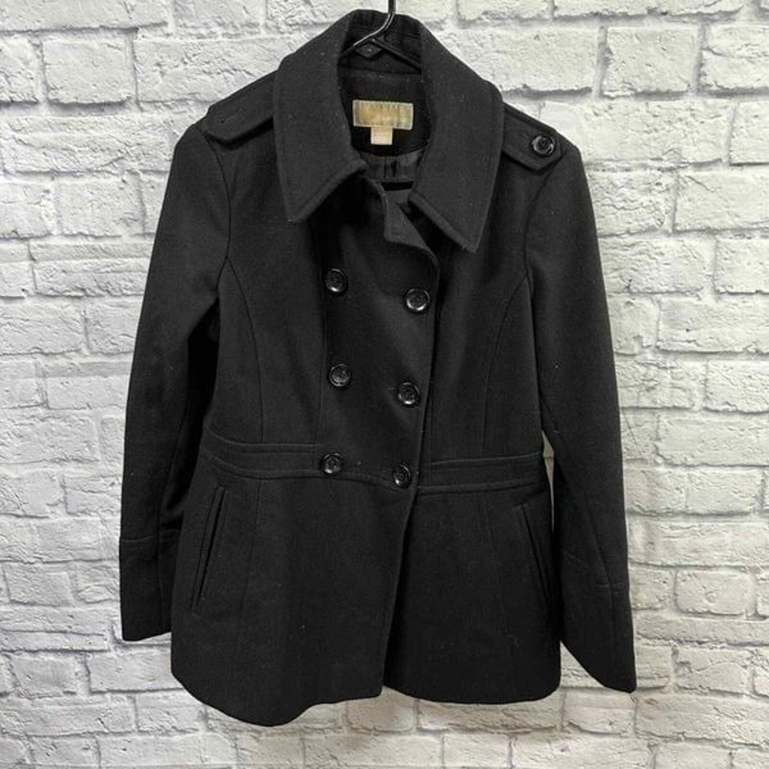 Michael Kors Pea Coat Womens Medium Black Wool Long