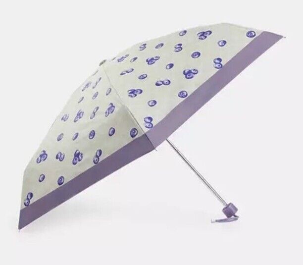Coach Blueberry Mini Umbrella Signature Fruit Print Light Violet Wrist Strap NWT