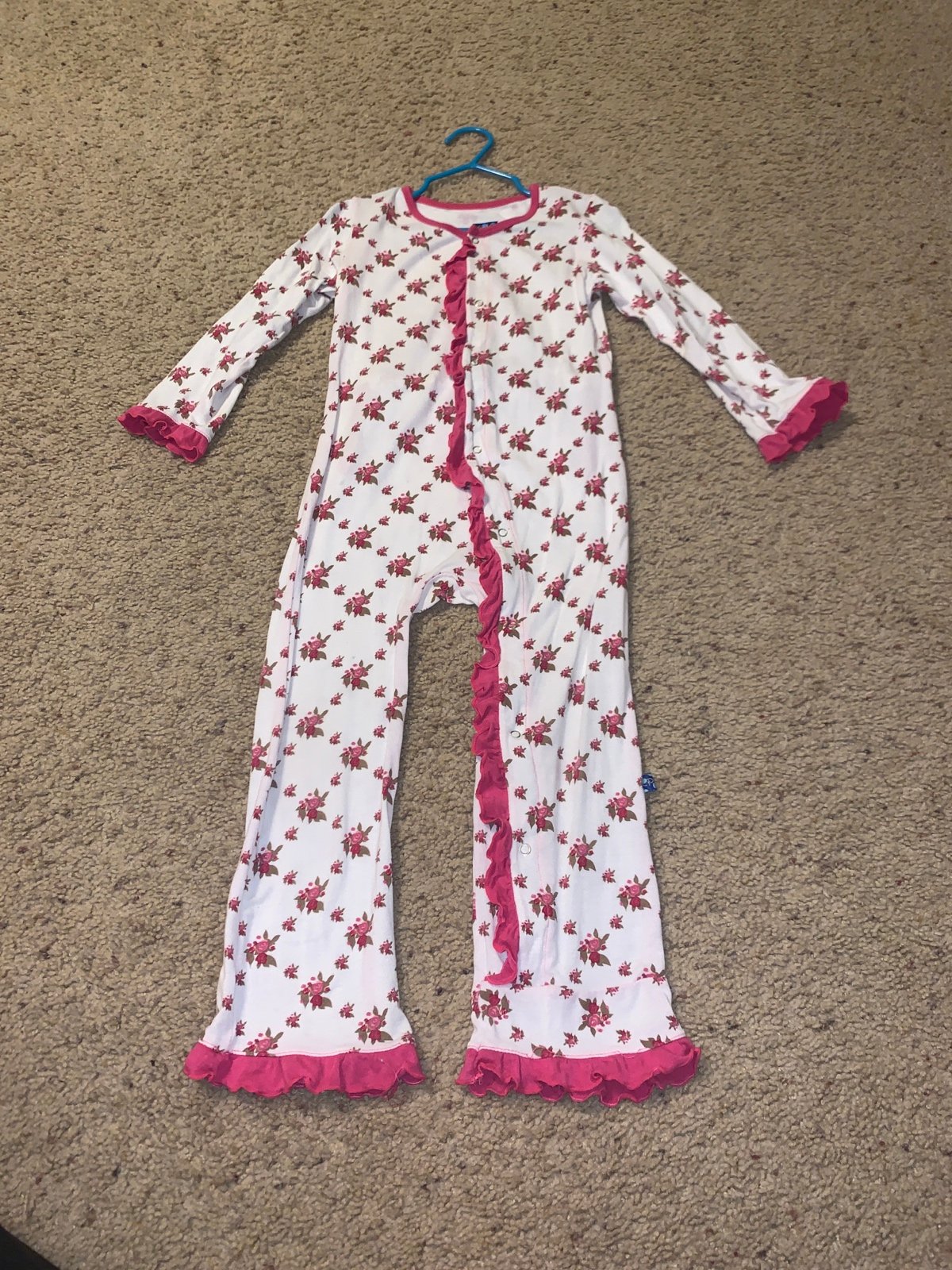 Natural rose trellis ruffle coverall OG
