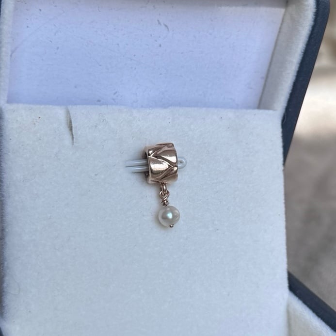Pandora Retired Authentic 14K Solid Gold Pearl Dangle Charm Bead 750219P 585 ALE