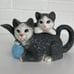 Vintage 1990 Gray Whimsical Adorable Rare Unique Cat and Kitty Ceramic Tea Pot