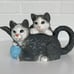 Vintage 1990 Gray Whimsical Adorable Rare Unique Cat and Kitty Ceramic Tea Pot