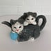 Vintage 1990 Gray Whimsical Adorable Rare Unique Cat and Kitty Ceramic Tea Pot