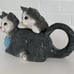 Vintage 1990 Gray Whimsical Adorable Rare Unique Cat and Kitty Ceramic Tea Pot
