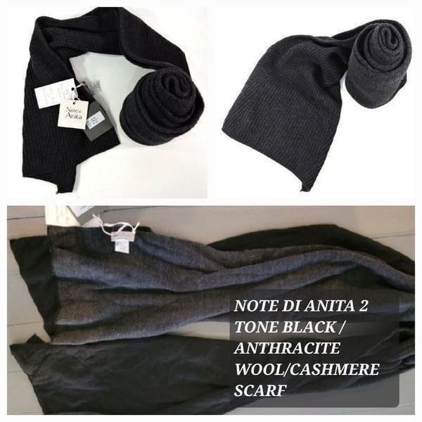 Note Di Anita 2 tone Black + Antracite Wool Blend Winter Scarves For Wom…