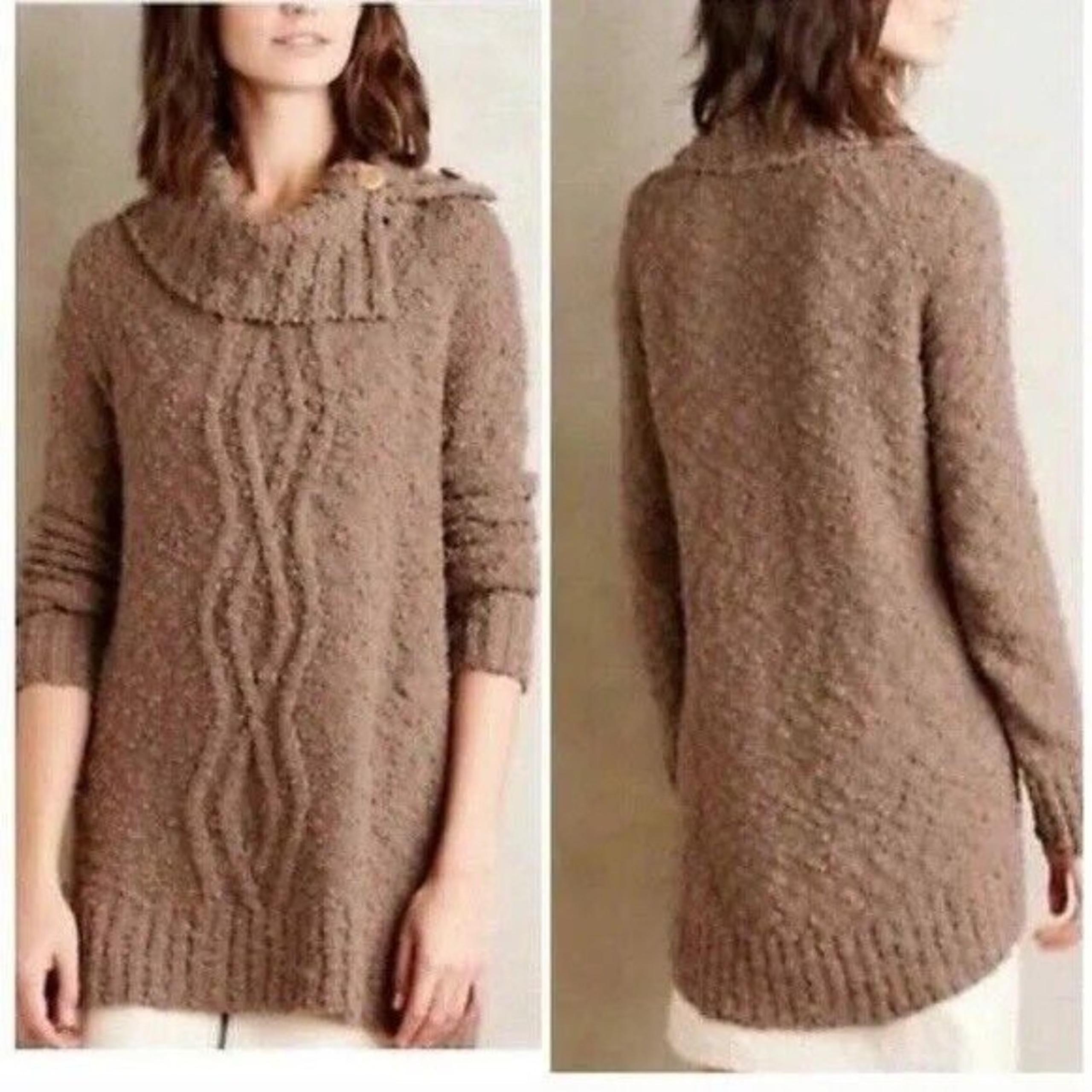 Anthropologie Moth Cowl Neck Chunky Knit Brown Tunic Sweater, Size XS