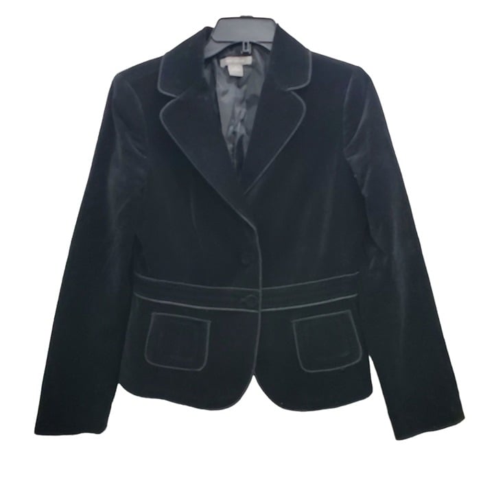 Ann Taylor Women's Black Velvet 3 Button Front LS Career Business Blazer Size 6