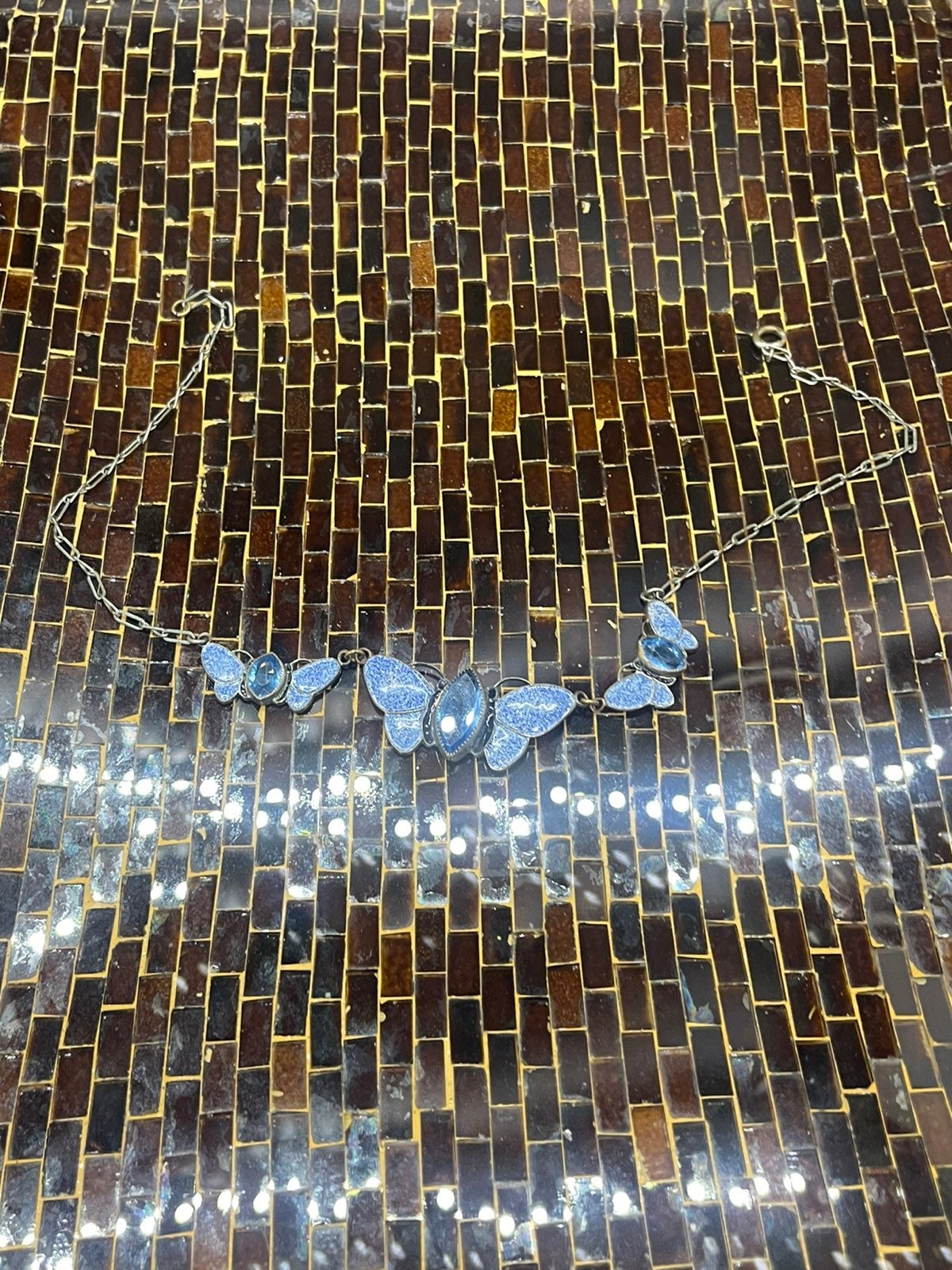 Atq czech glass enamel butterfly necklac