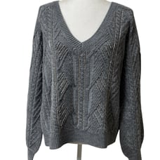 Ramy Brook Trinity Crystal embellished Gray cable knit sweater size Medium