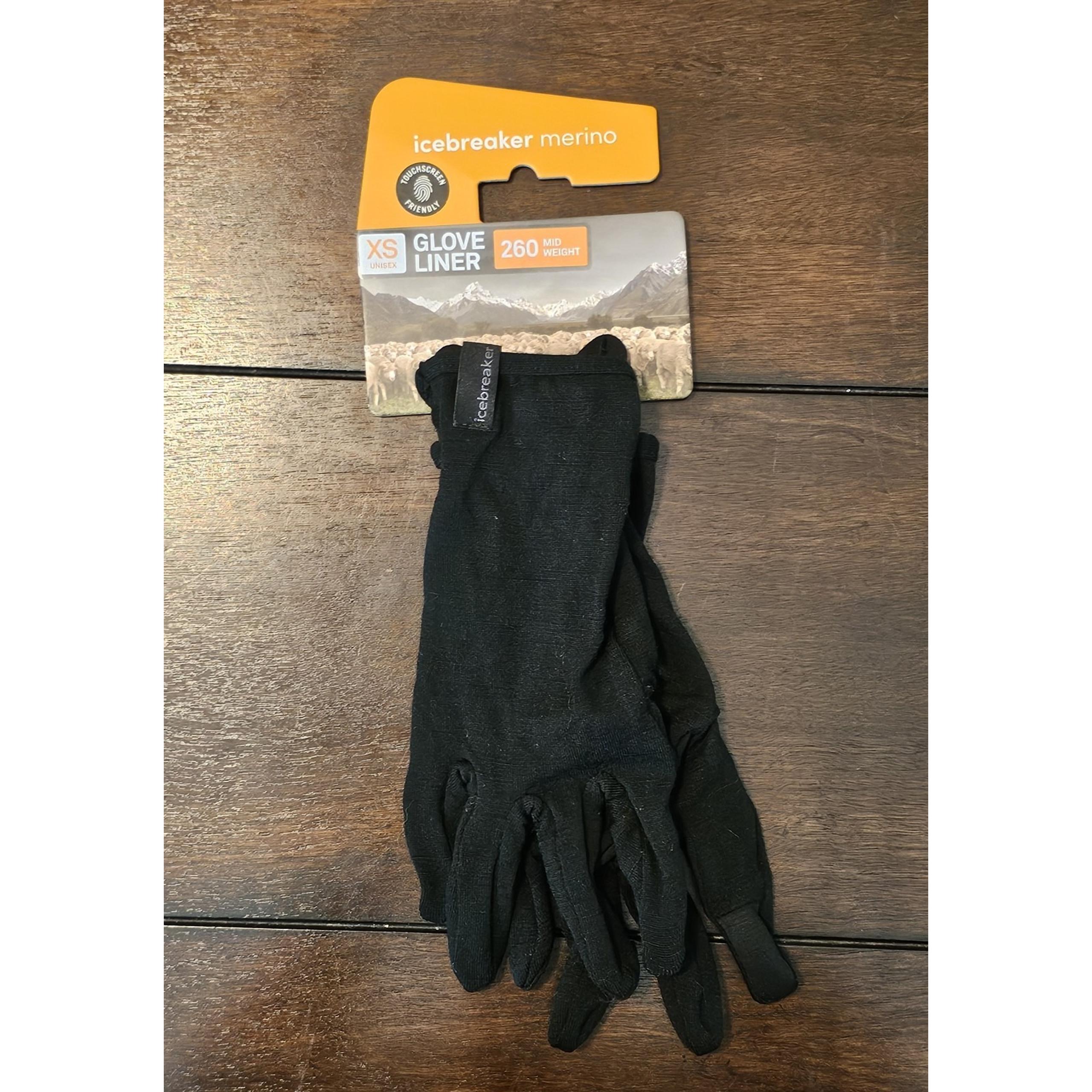 Icebreaker Merino 260 Midweight Glove Liner Unisex Size XS Black Touchscreen