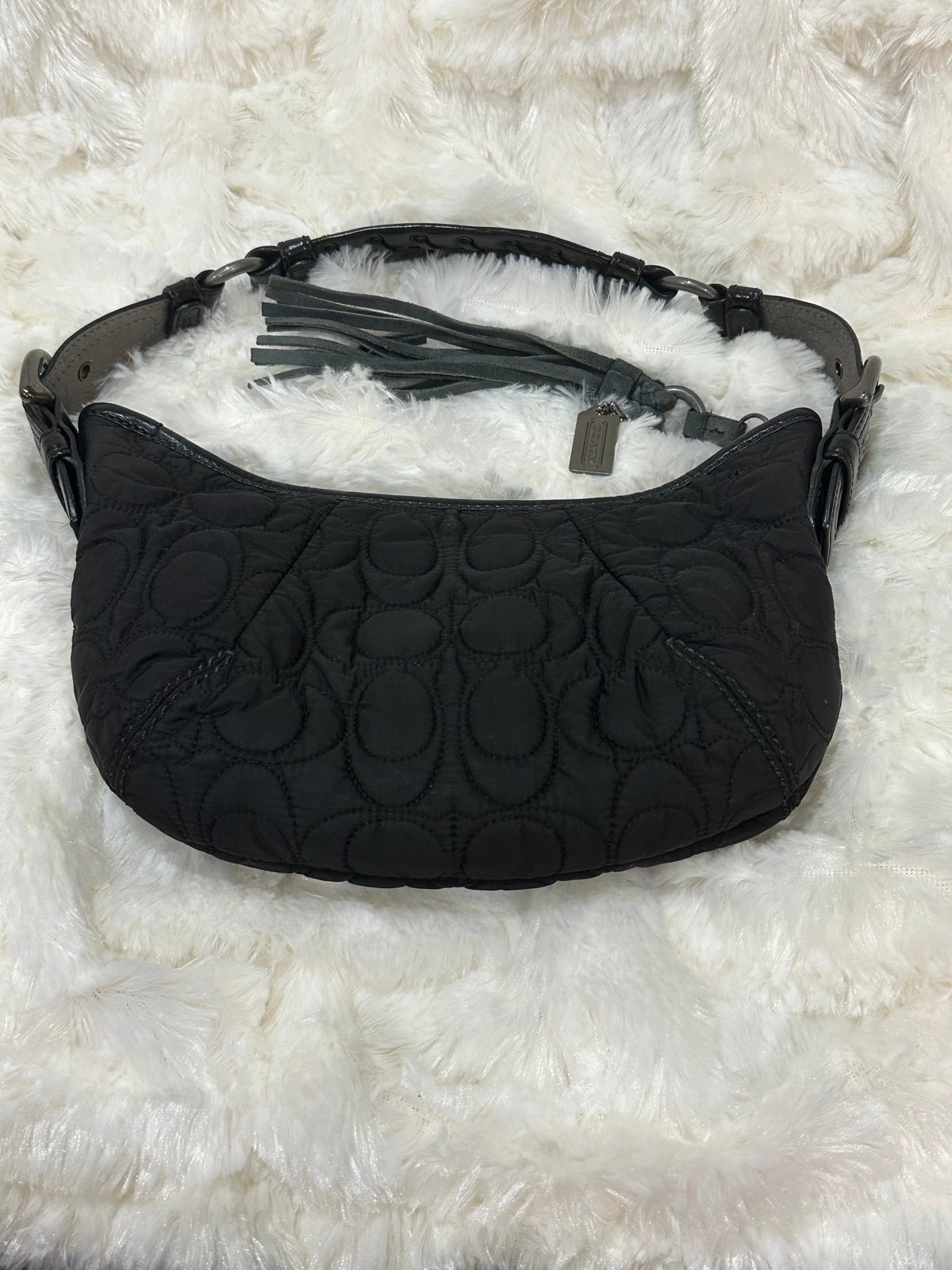 COACH Gunmetal Black Quilted C Small Hobo Purse Tassel FS6791 MSRP 198