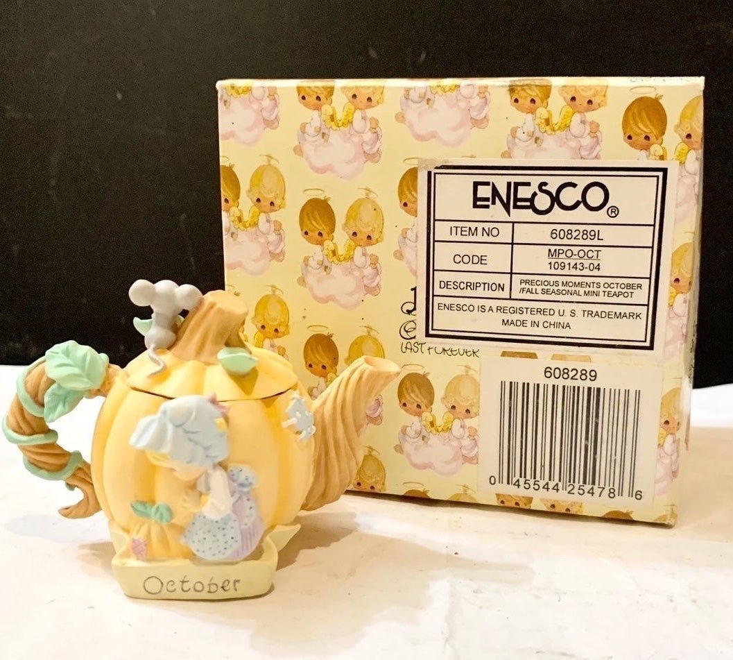 RARE 2003 PRECIOUS MOMENTS By Enesco Avon Exclusive Month October Mini Teapot
