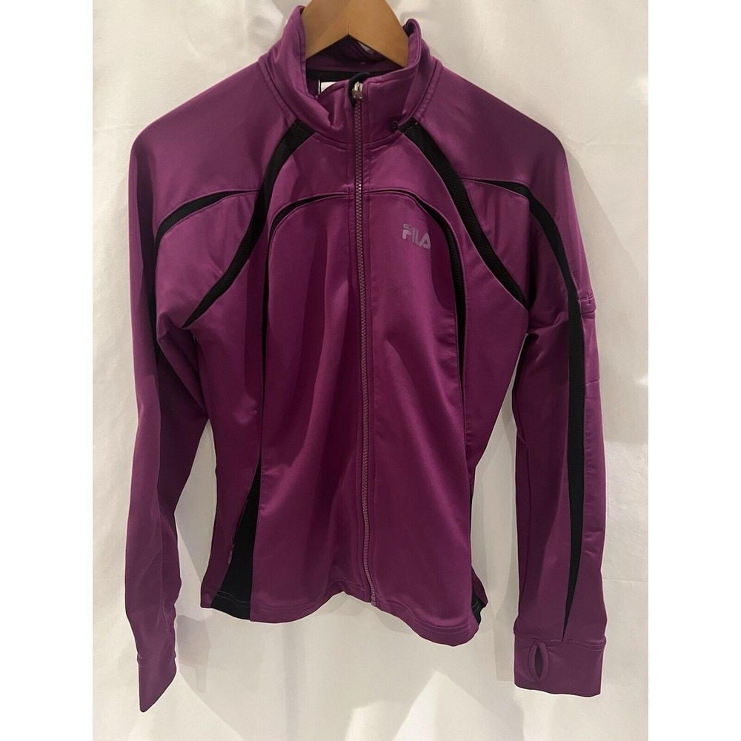 FILA Women's Sport Athletic Jacket Med Full Zip Pockets Purple & Black