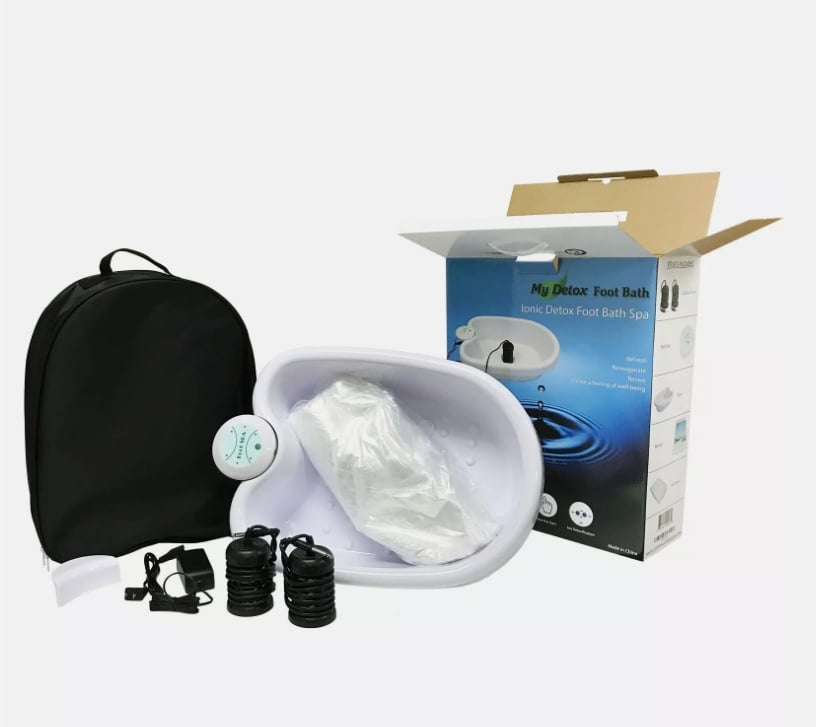 Ionic Detox Foot Bath Cleanse Spa Combo Basin 100 Liners and Two Round Arrays