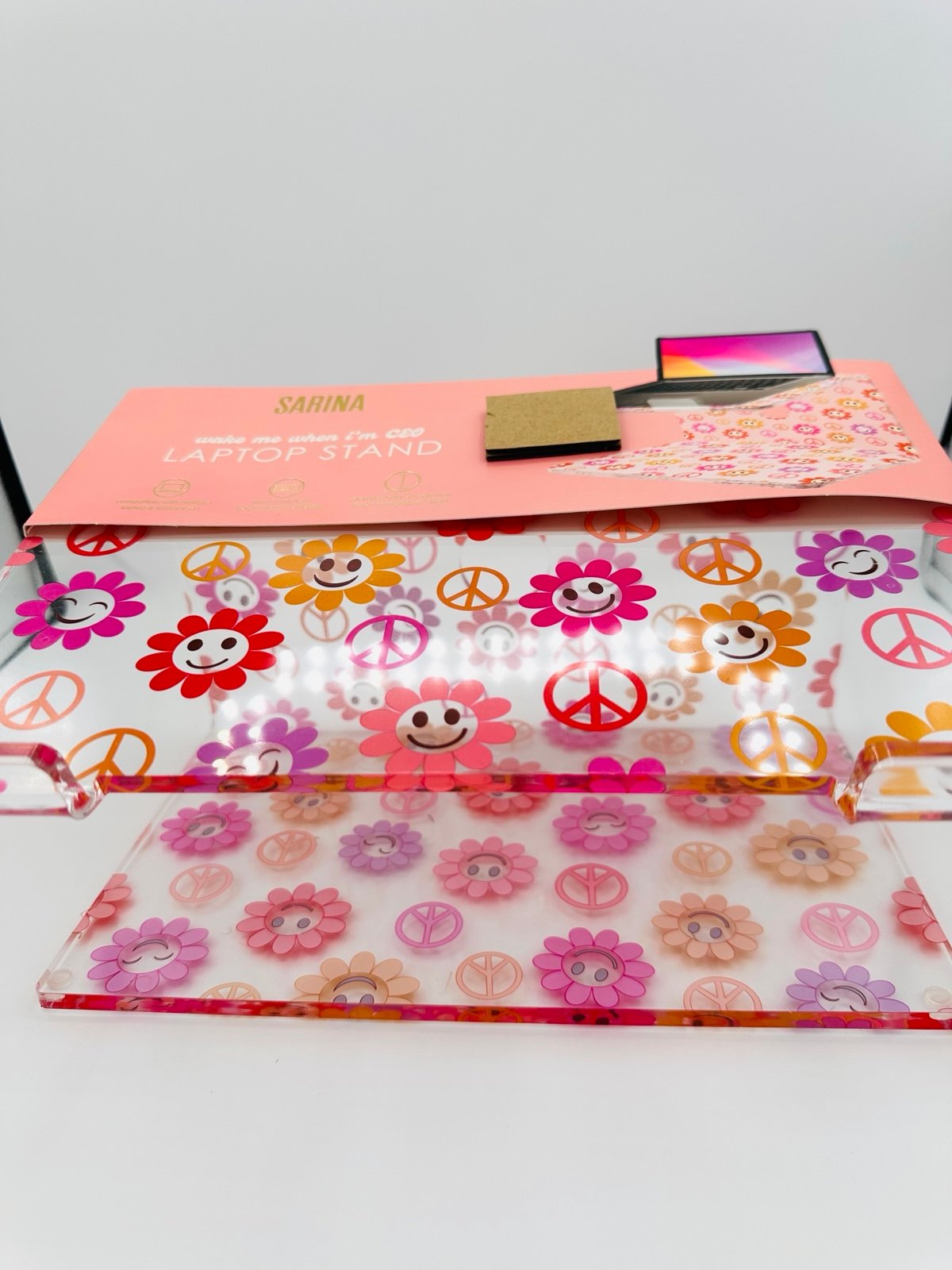 Peace Sign smiley Face Flowers acrylic Laptop/ device stand