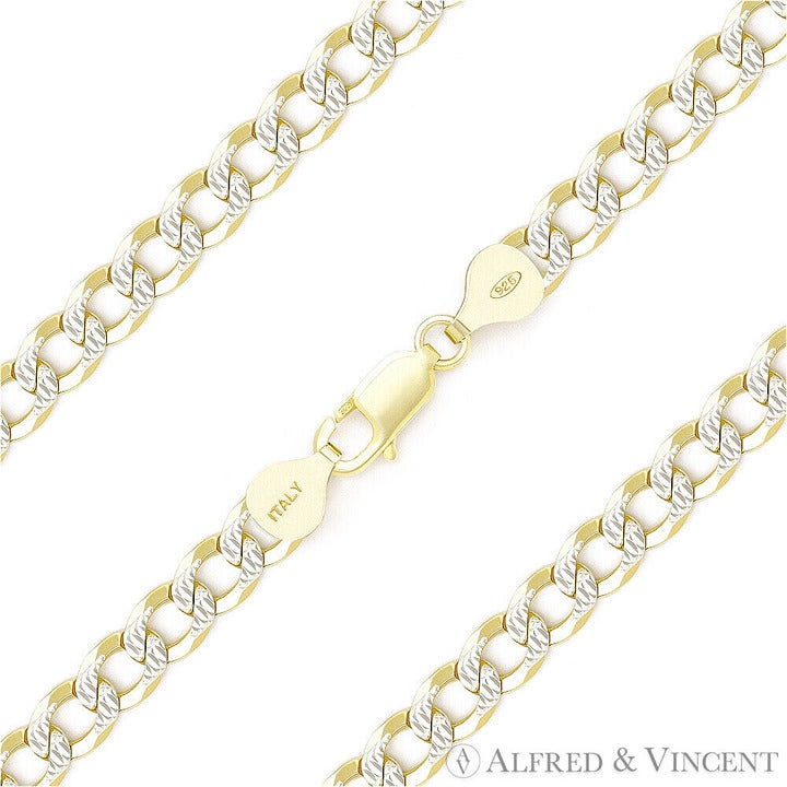 5mm Cuban Link D-Cut Chain Bracelet in .925 Sterling Silver w/ 14k Y-Gold - 8