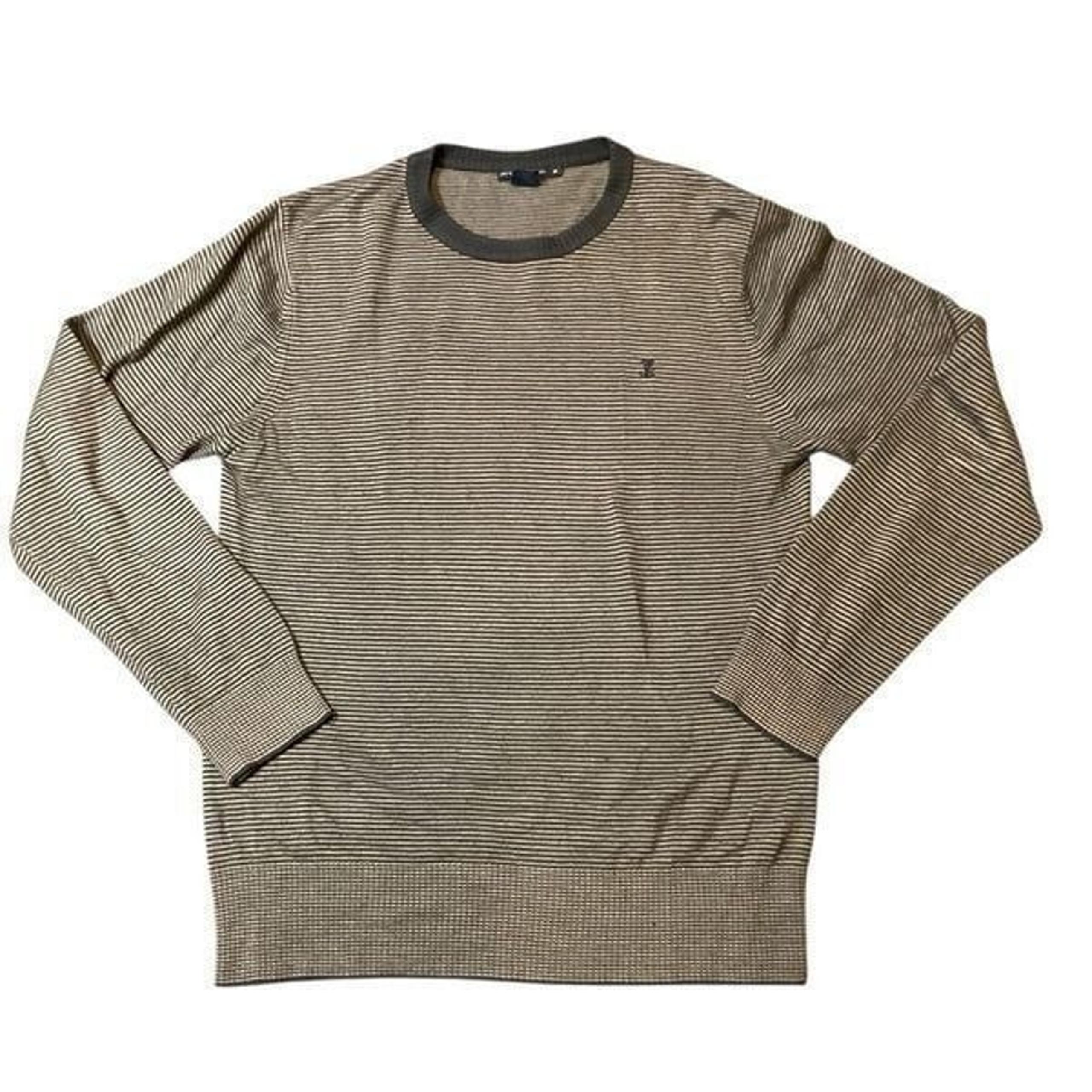 French Connection Mens Striped Knit Long Sleeve Pullover Sweater Gray / Navy Med