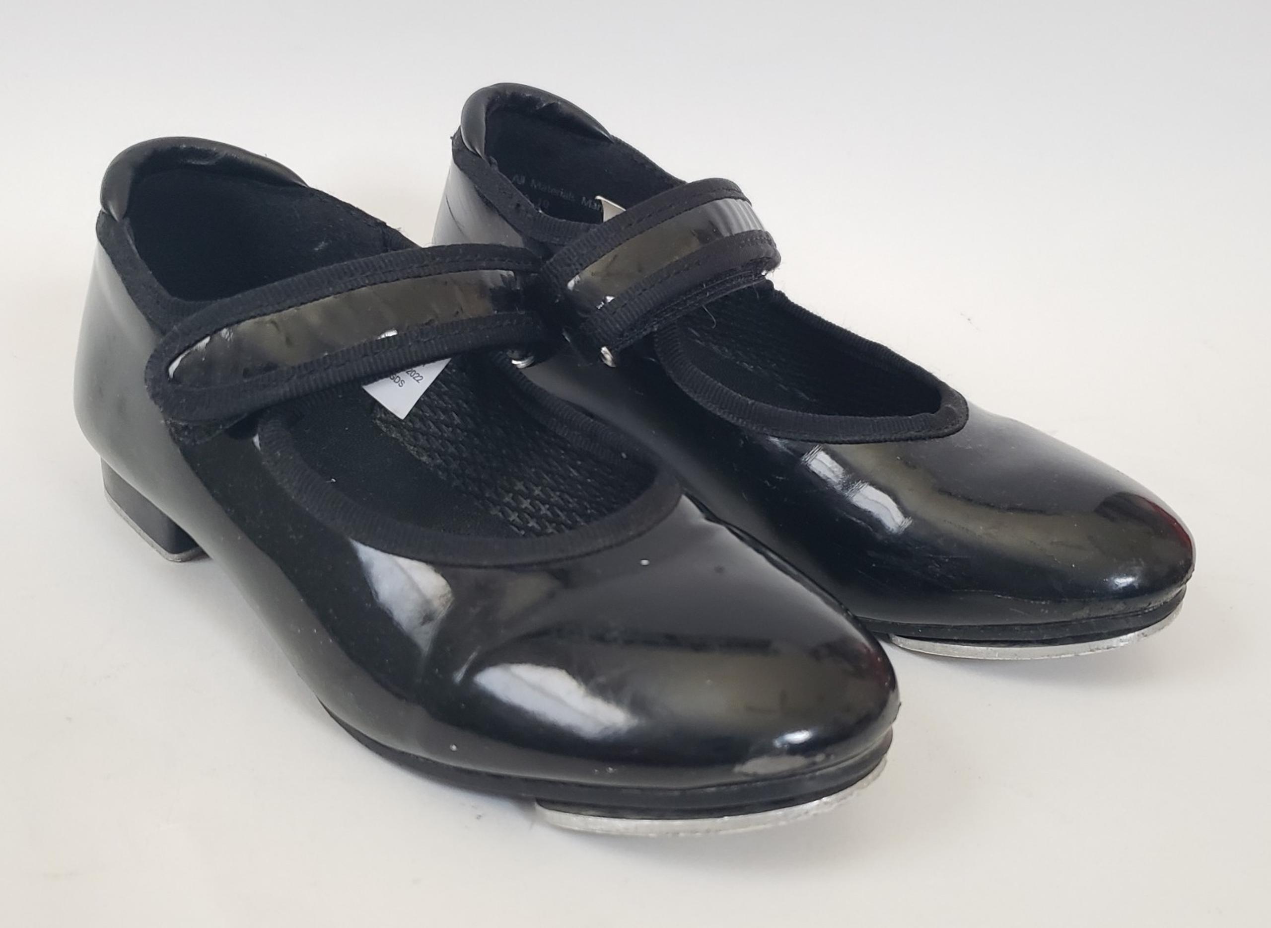Danskin Freestyle Toddler Girls Size 10 Black Patent Tap Shoes Hook & Loop Strap